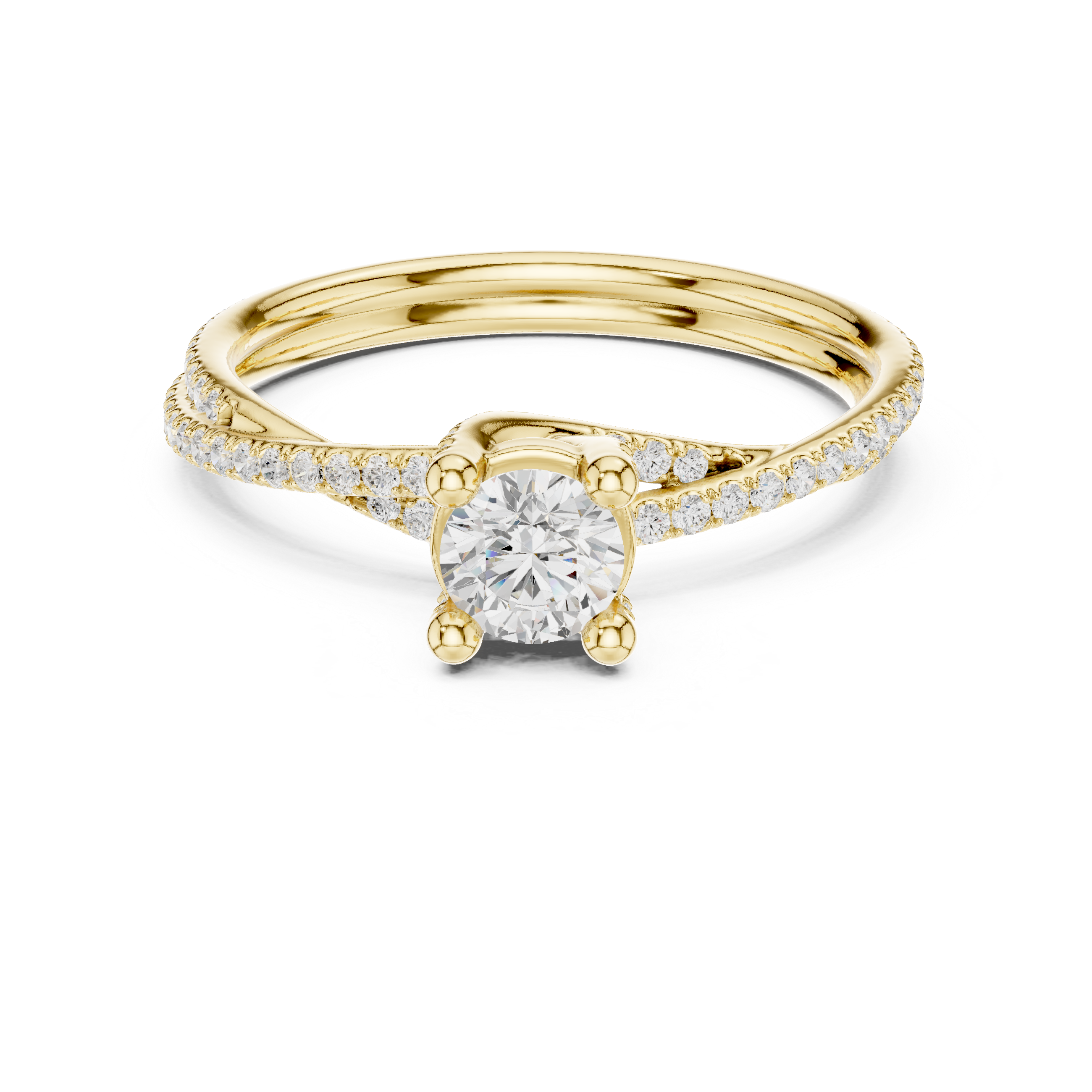 Contemporary Crossover Bezel Round Diamond Ring with Split Pave Shank