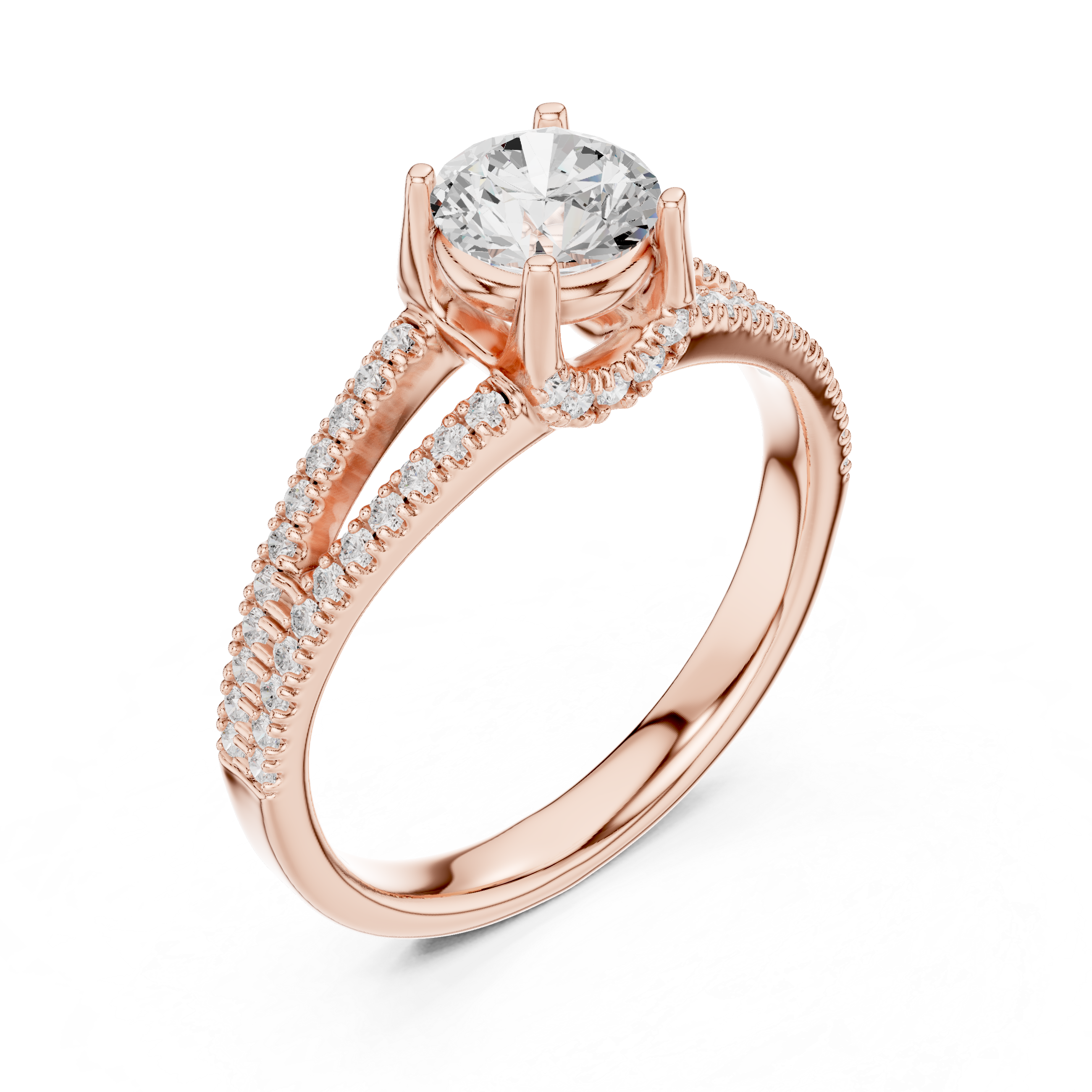 Modern Round Diamond Engagement Ring with Split Shank Ring