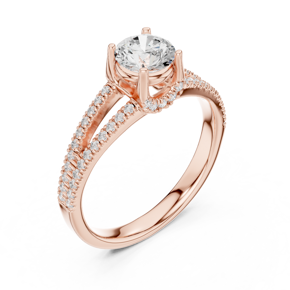 Modern Round Diamond Engagement Ring with Split Shank Ring