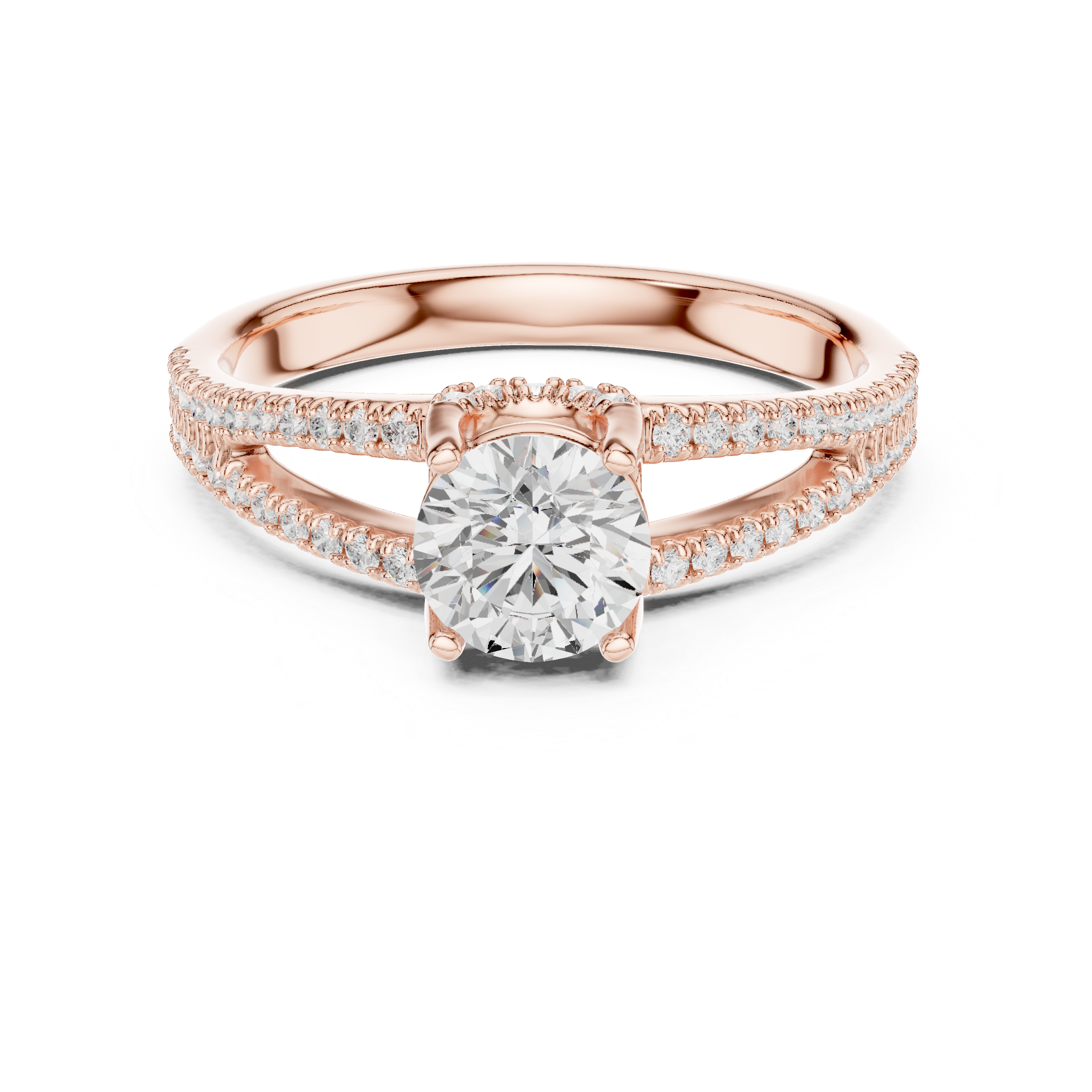 Modern Round Diamond Engagement Ring with Split Shank Ring