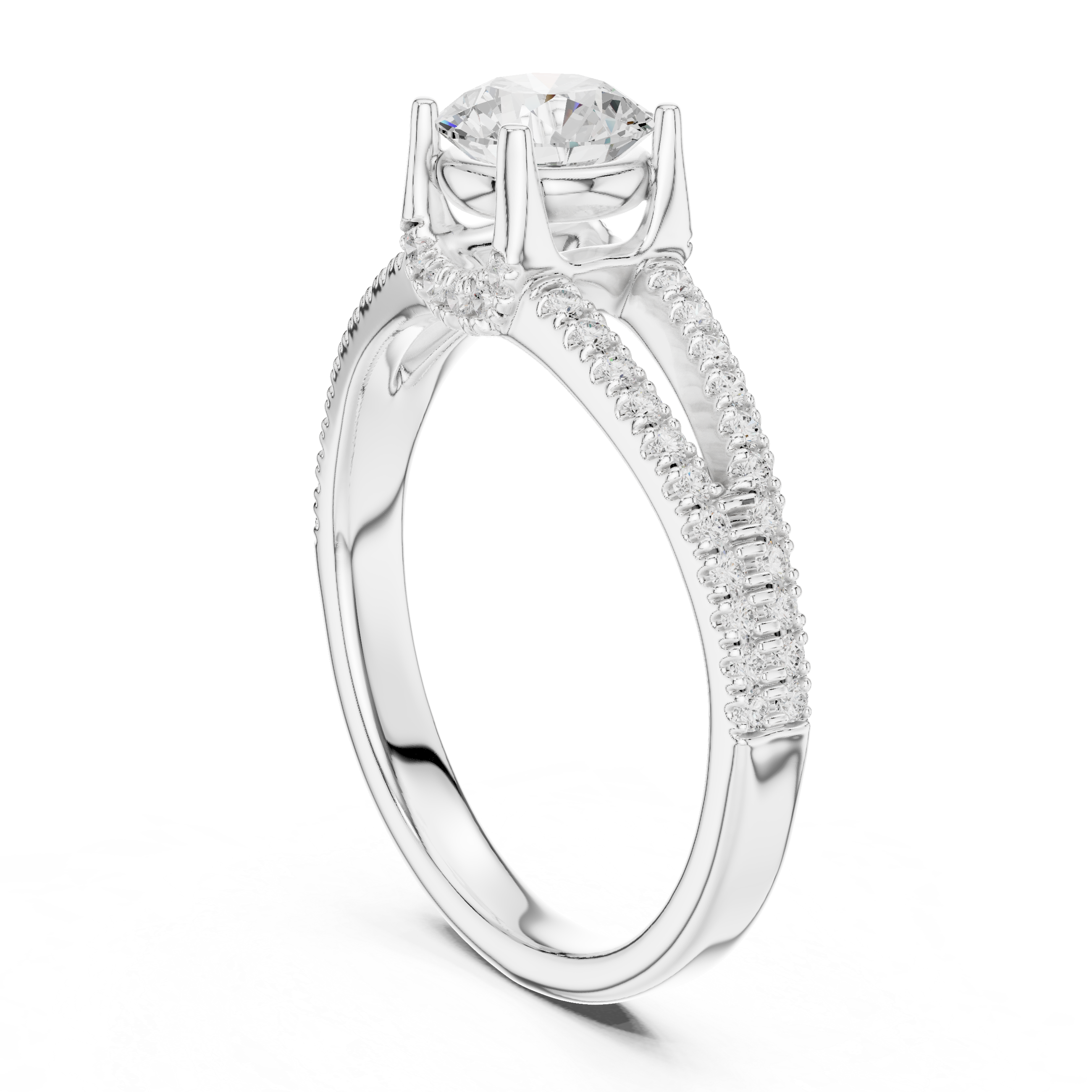 Modern Round Diamond Engagement Ring with Split Shank Ring