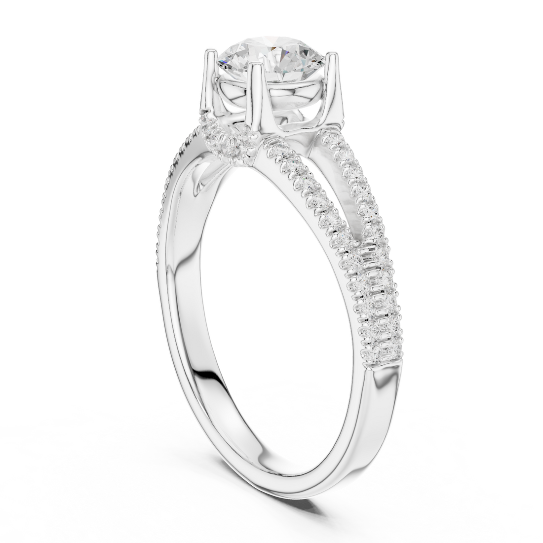 Modern Round Diamond Engagement Ring with Split Shank Ring