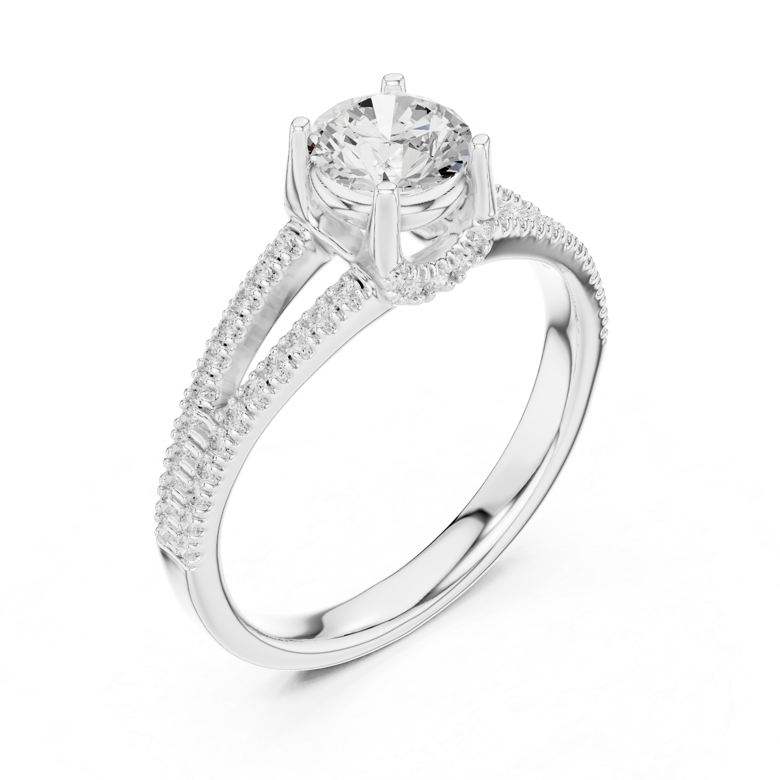 Modern Round Diamond Engagement Ring with Split Shank Ring