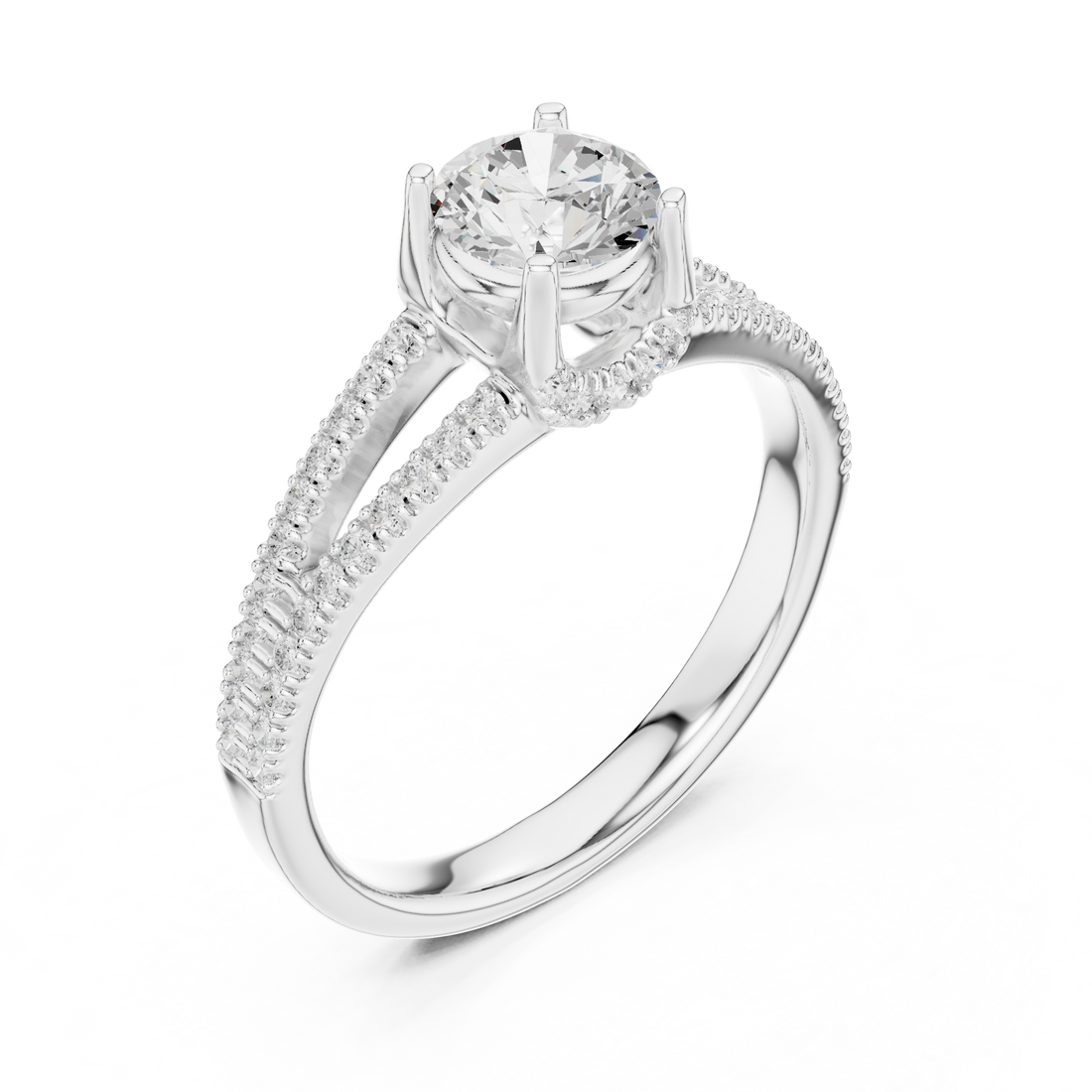 Modern Round Diamond Engagement Ring with Split Shank Ring