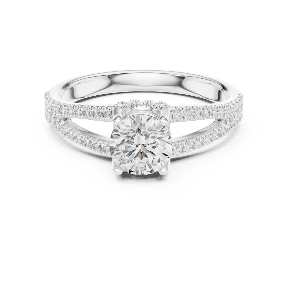 Modern Round Diamond Engagement Ring with Split Shank Ring