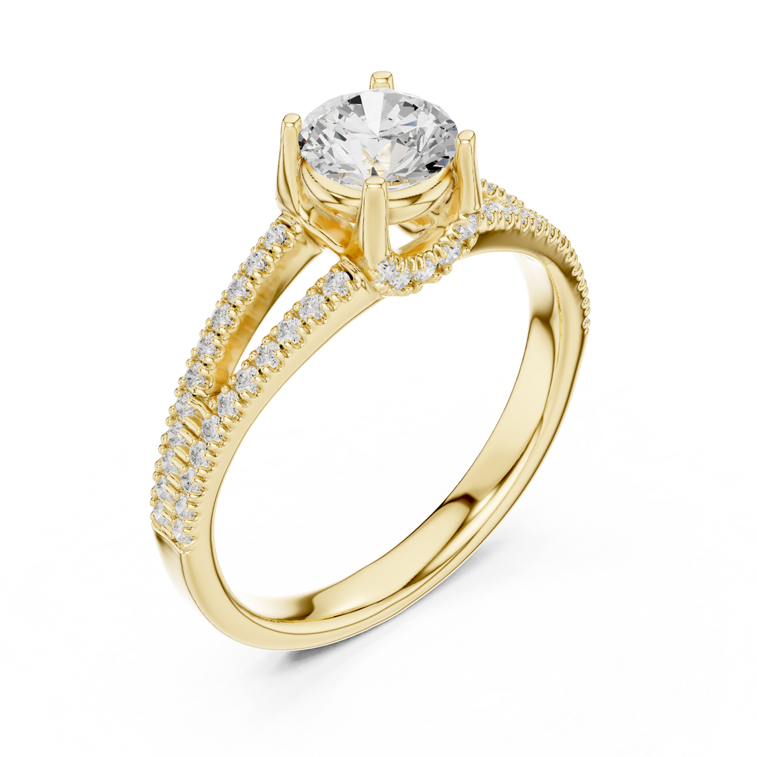 Modern Round Diamond Engagement Ring with Split Shank Ring