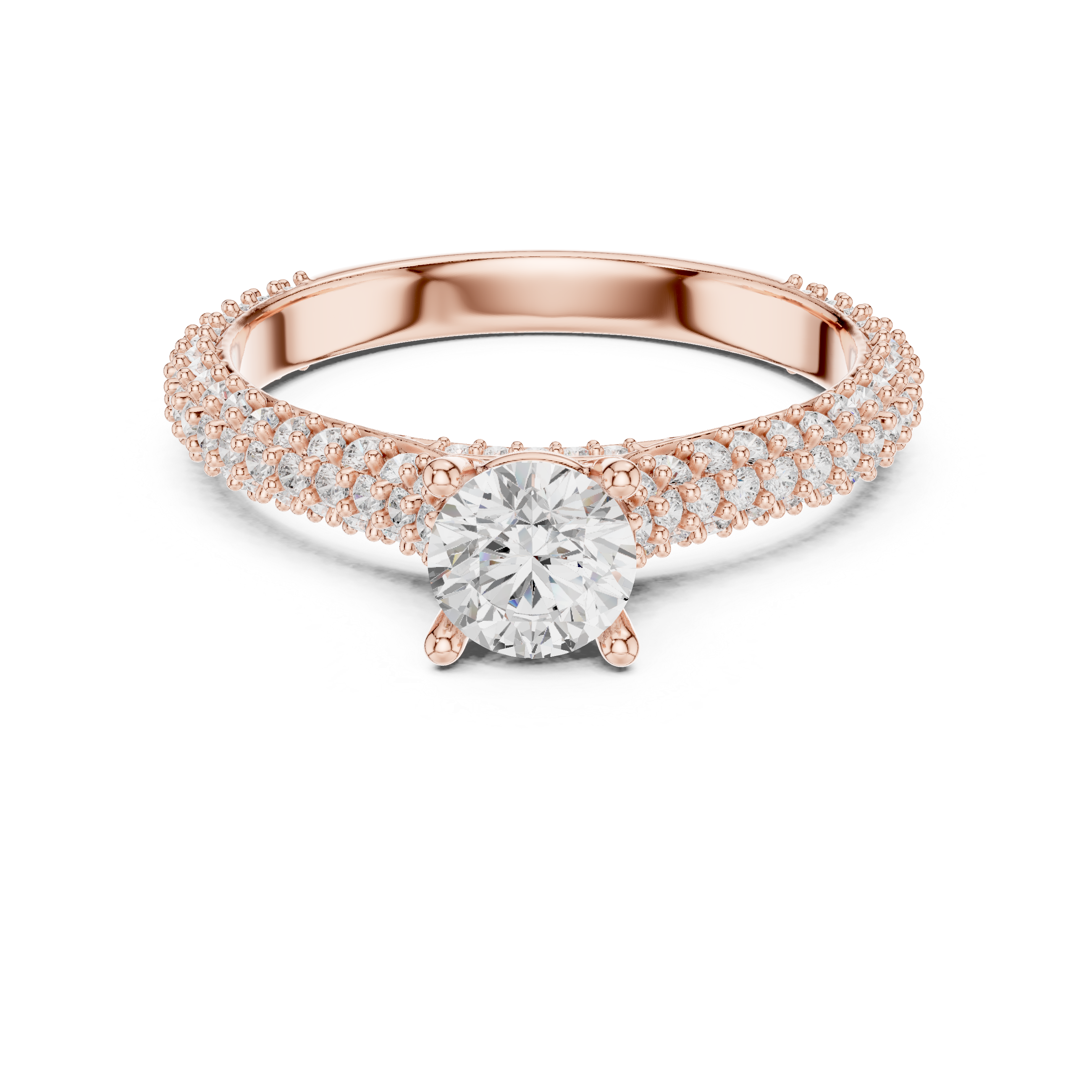 Classic Round Diamond Ring with Double Pavé Shank | Elegant Bridal Ring