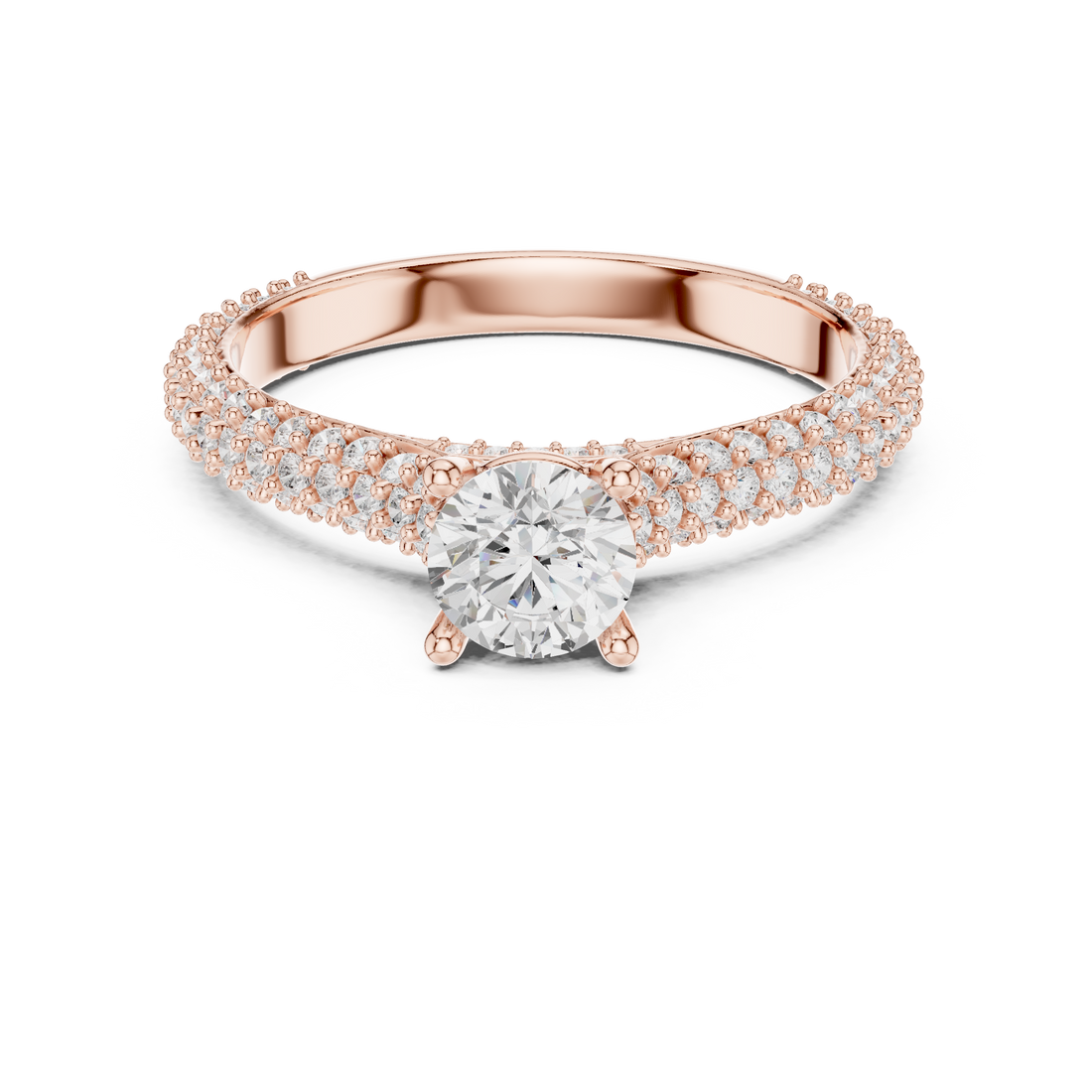Classic Round Diamond Ring with Double Pavé Shank | Elegant Bridal Ring