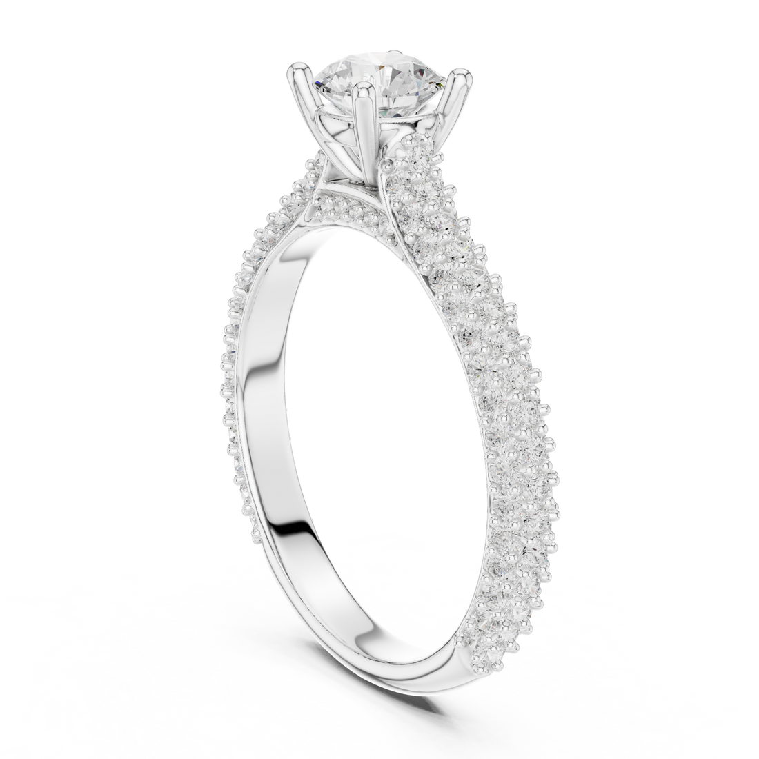 Classic Round Diamond Ring with Double Pavé Shank | Elegant Bridal Ring