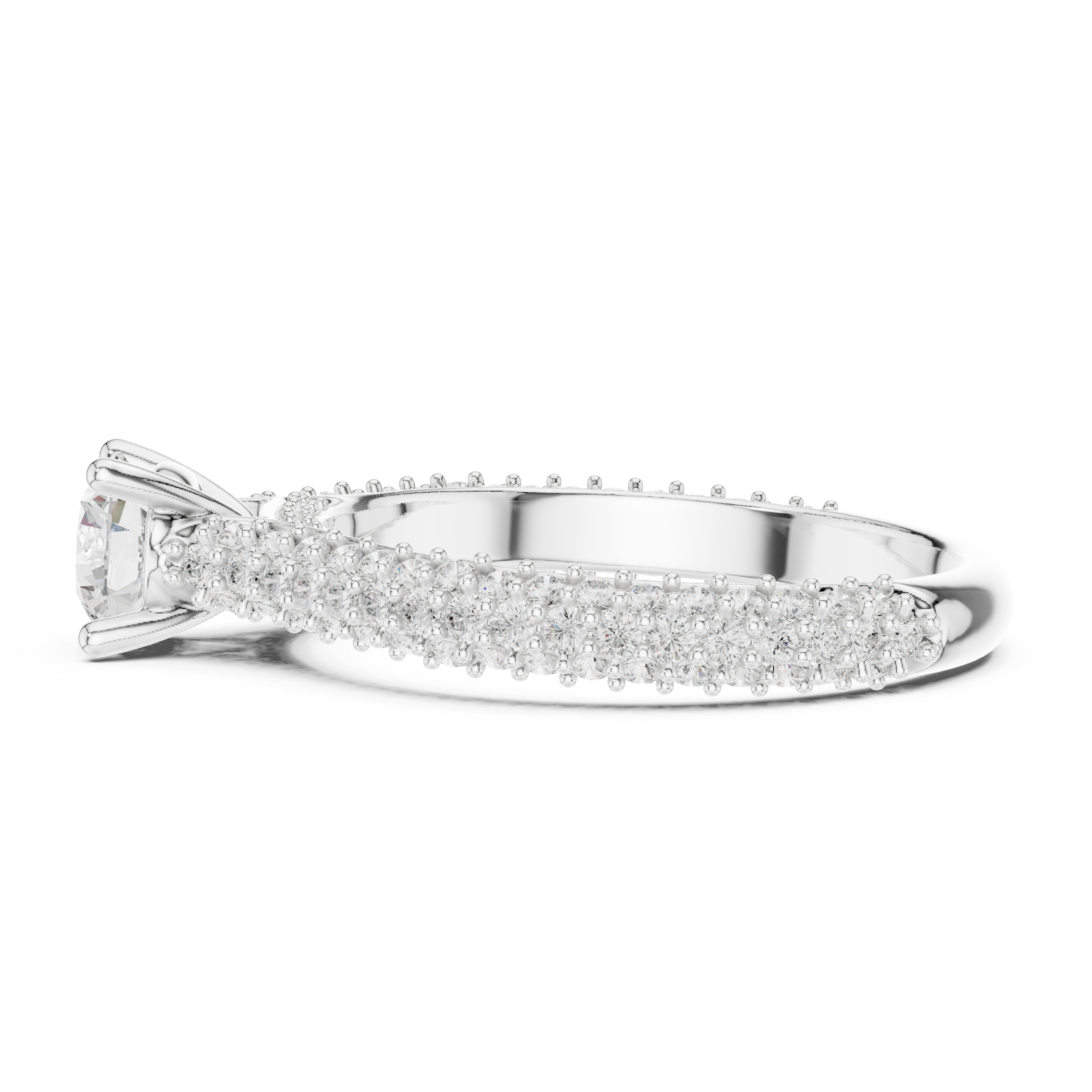 Classic Round Diamond Ring with Double Pavé Shank | Elegant Bridal Ring