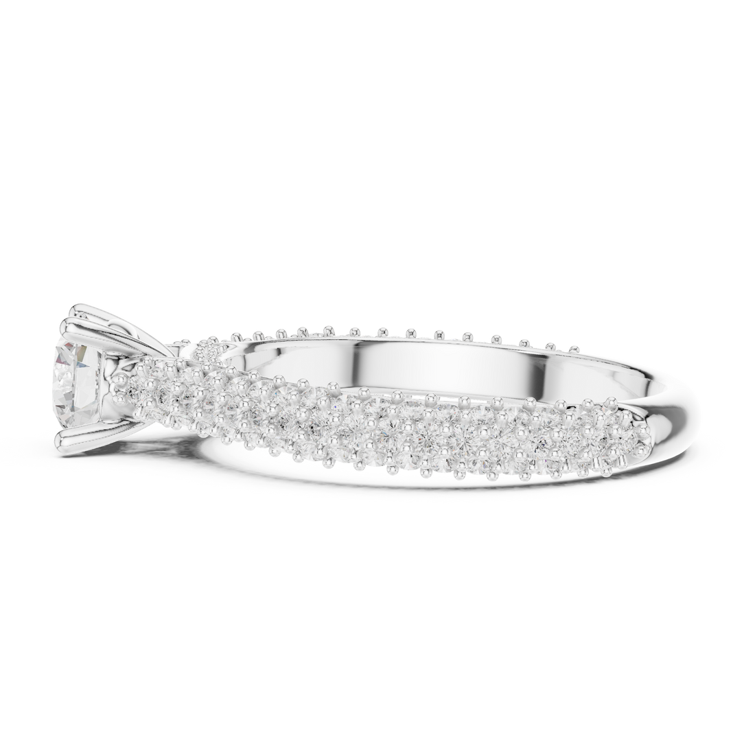 Classic Round Diamond Ring with Double Pavé Shank | Elegant Bridal Ring