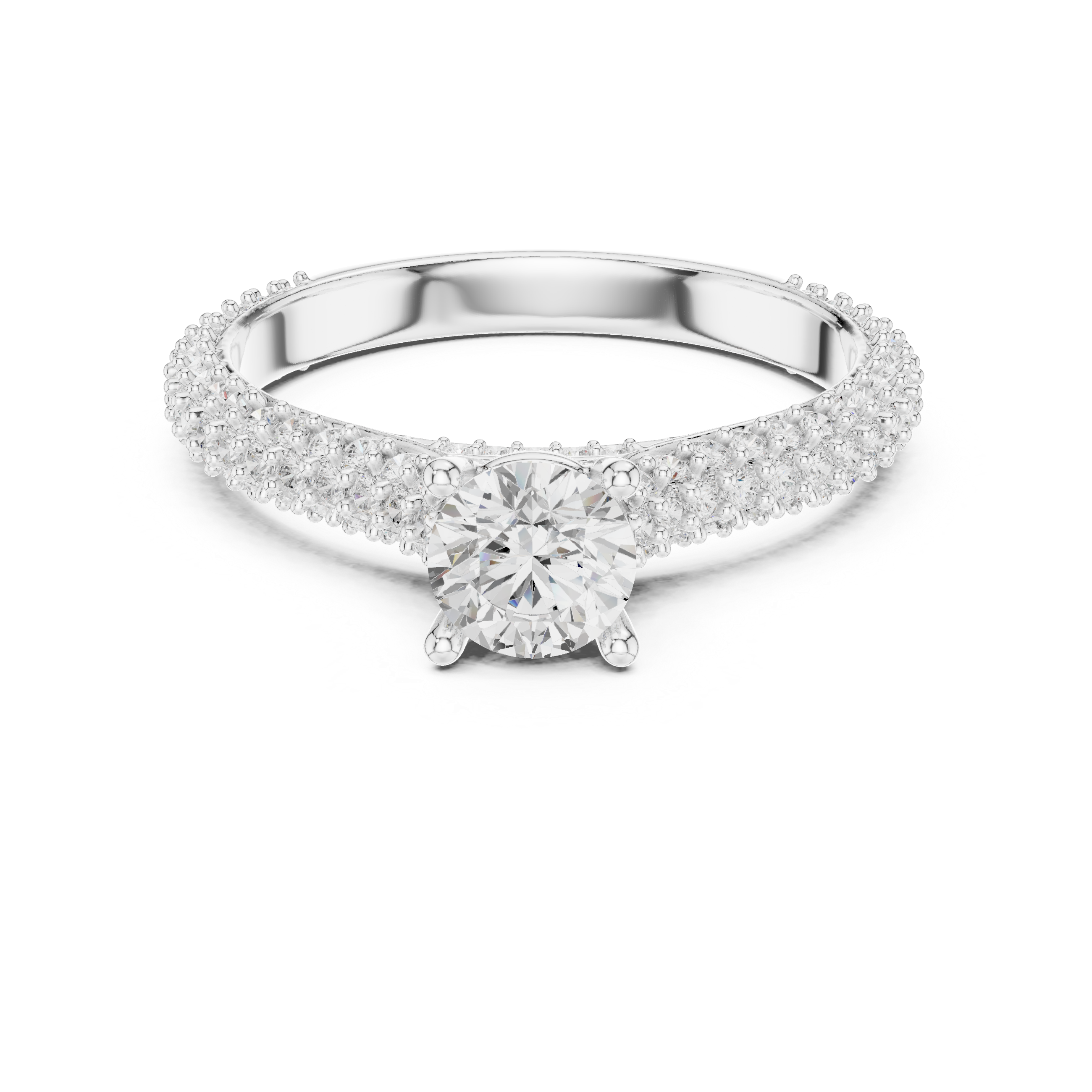 Classic Round Diamond Ring with Double Pavé Shank | Elegant Bridal Ring