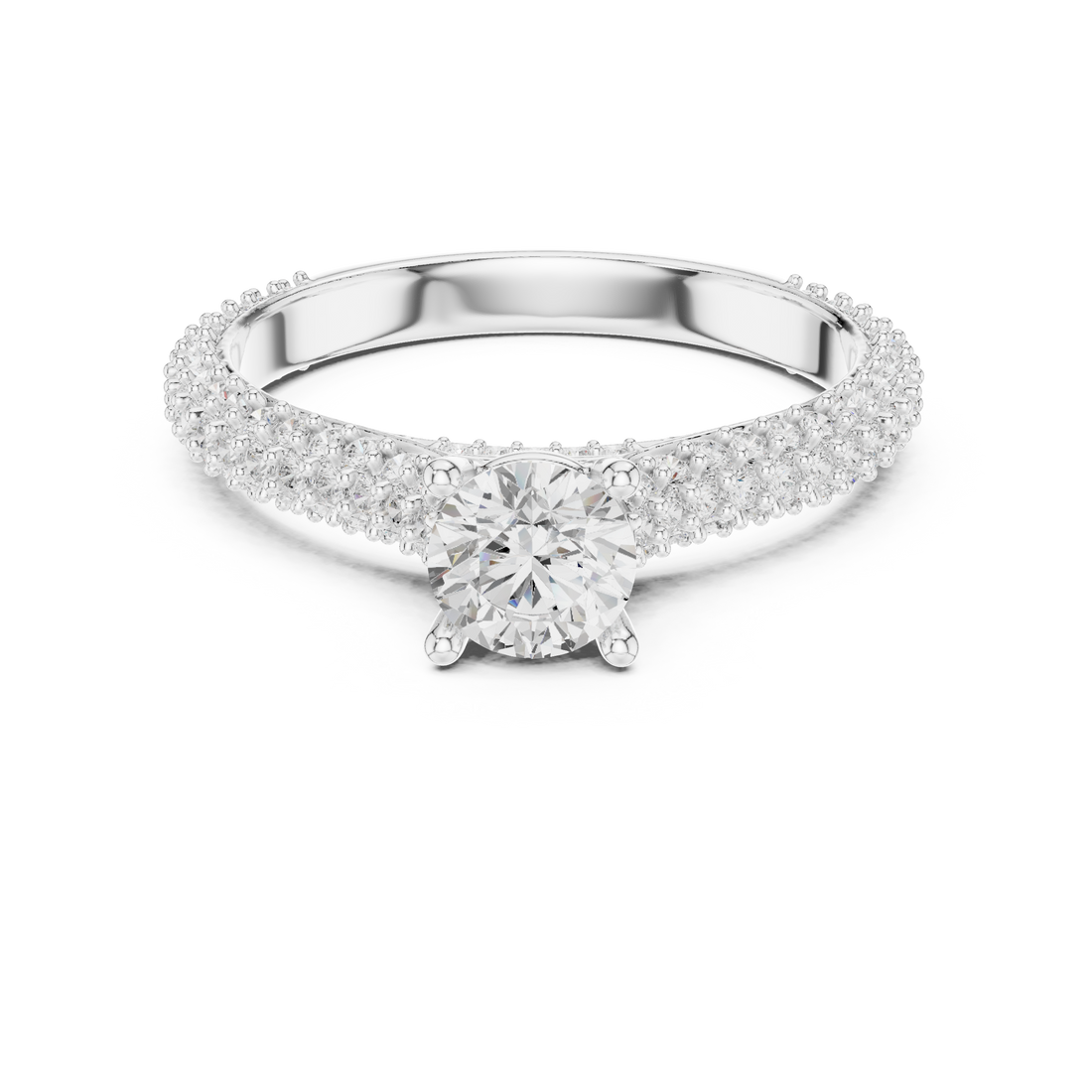 Classic Round Diamond Ring with Double Pavé Shank | Elegant Bridal Ring