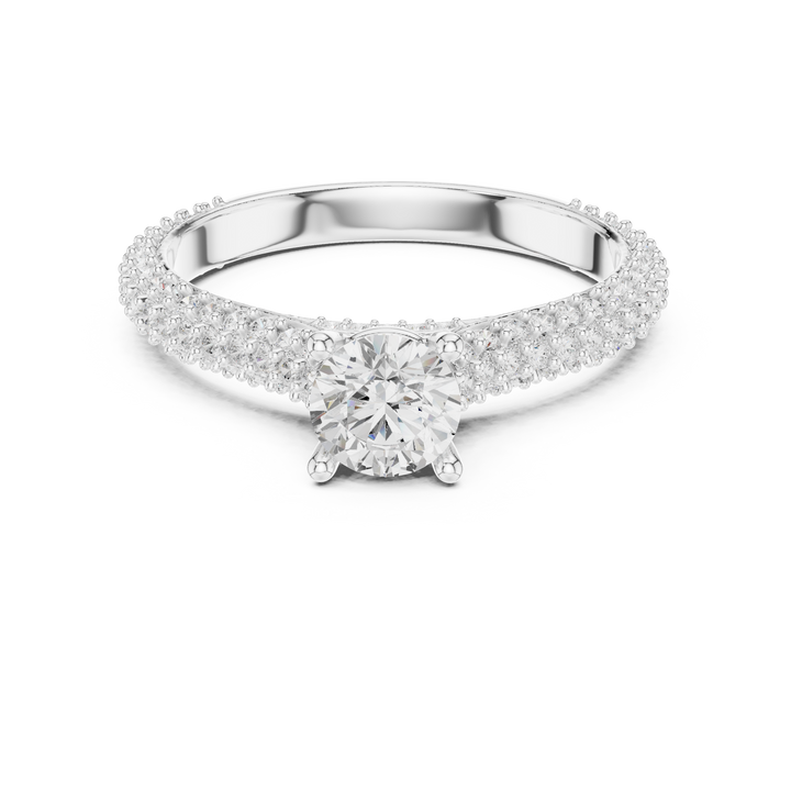 Classic Round Diamond Ring with Double Pavé Shank | Elegant Bridal Ring