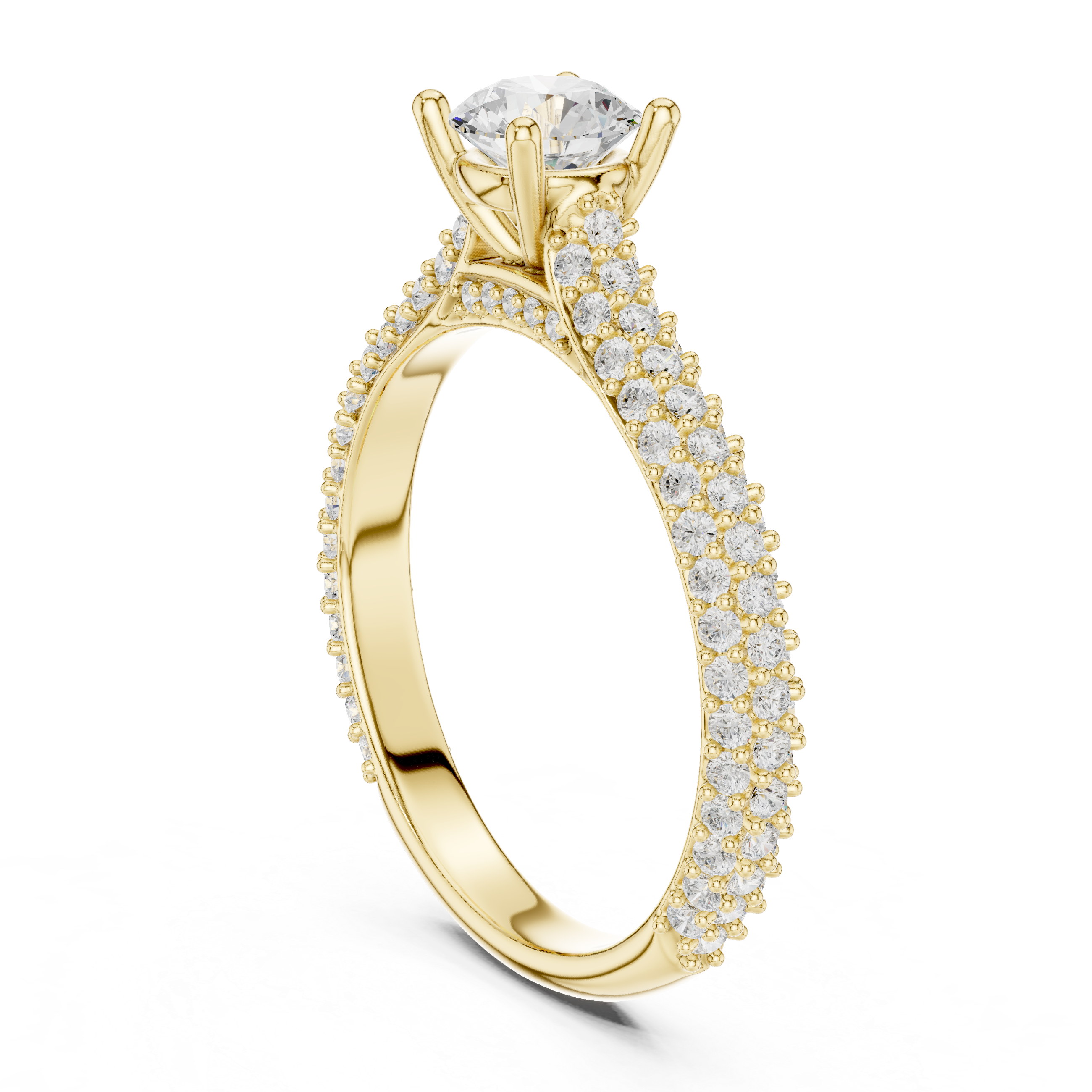 Classic Round Diamond Ring with Double Pavé Shank | Elegant Bridal Ring