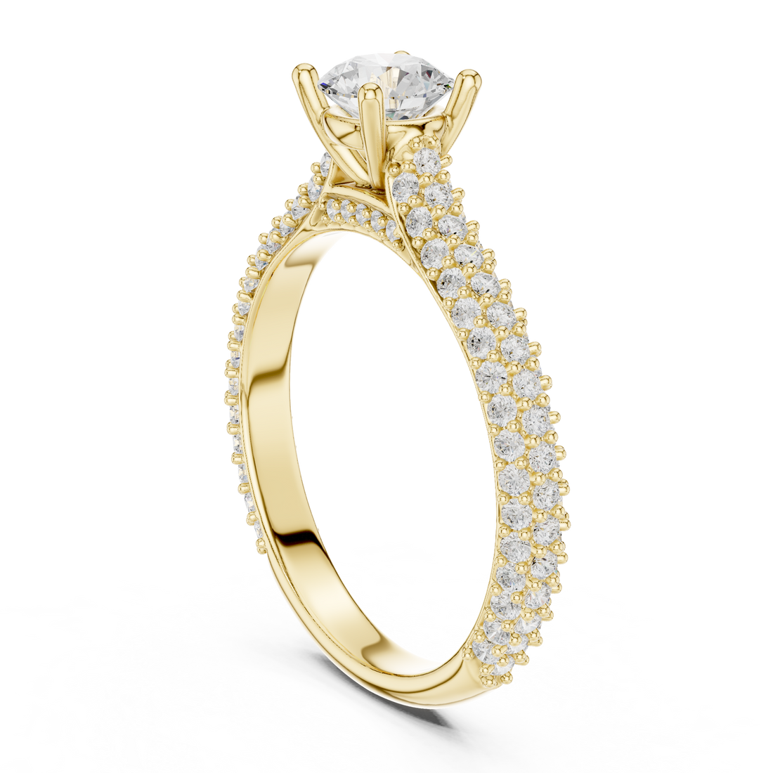 Classic Round Diamond Ring with Double Pavé Shank | Elegant Bridal Ring