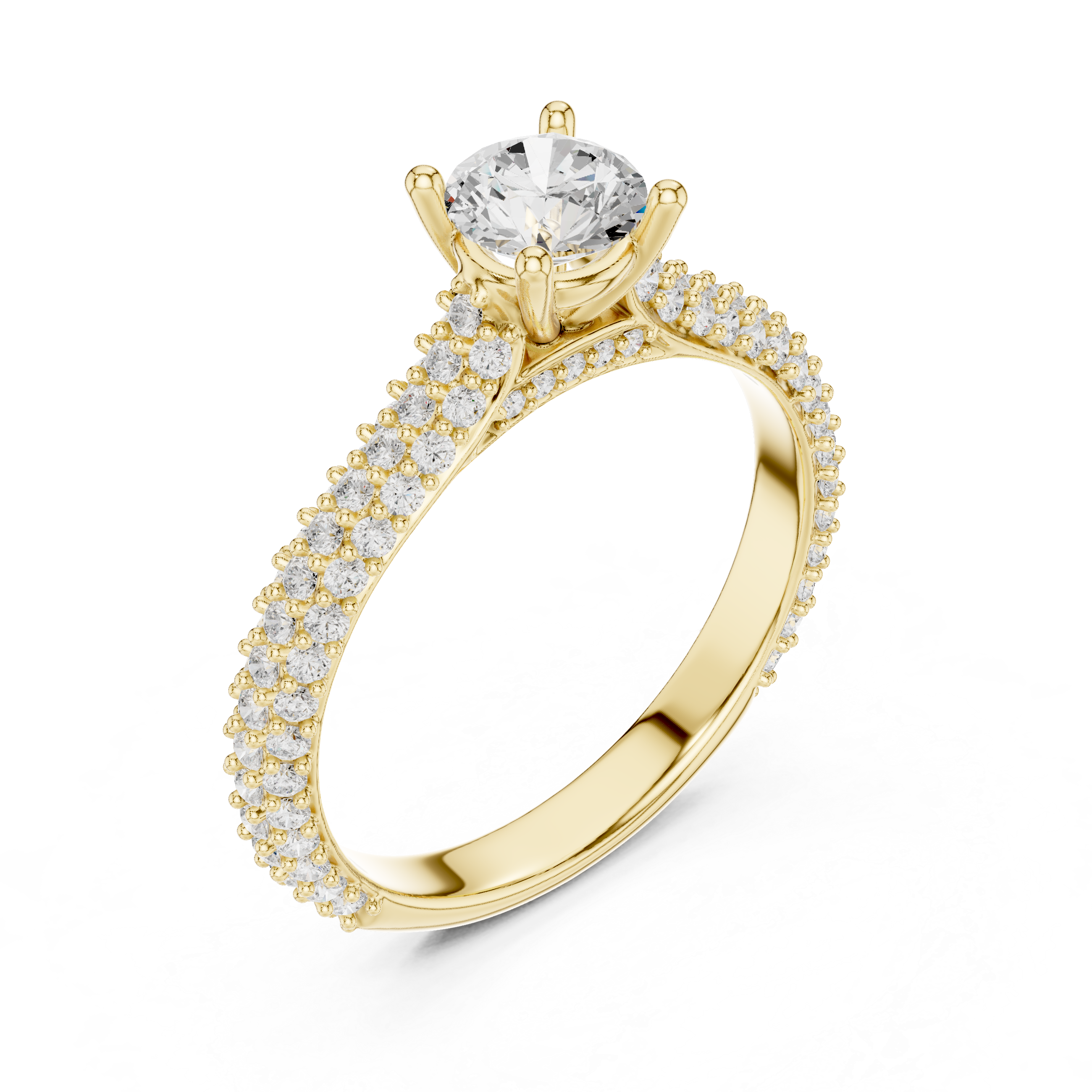 Classic Round Diamond Ring with Double Pavé Shank | Elegant Bridal Ring
