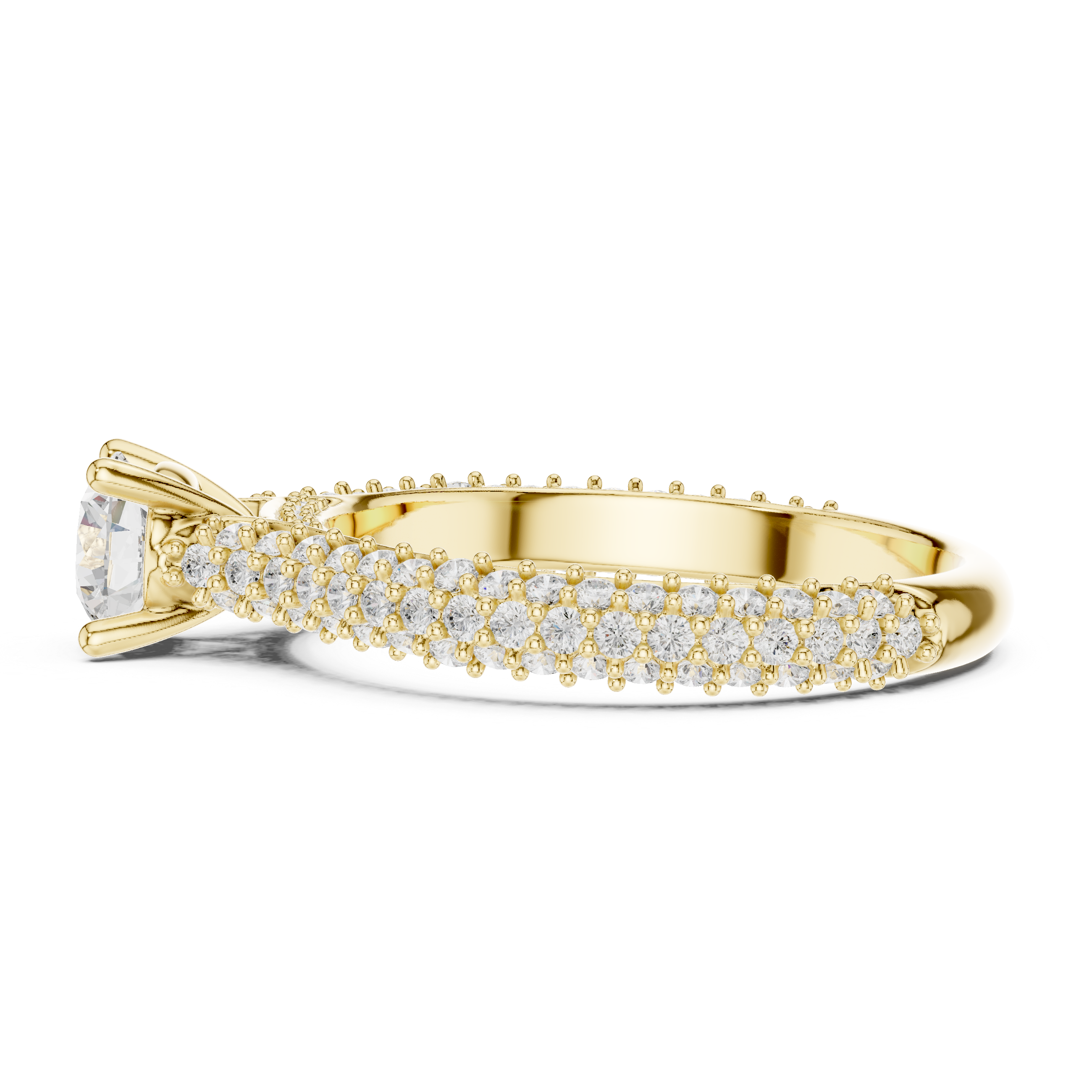 Classic Round Diamond Ring with Double Pavé Shank | Elegant Bridal Ring
