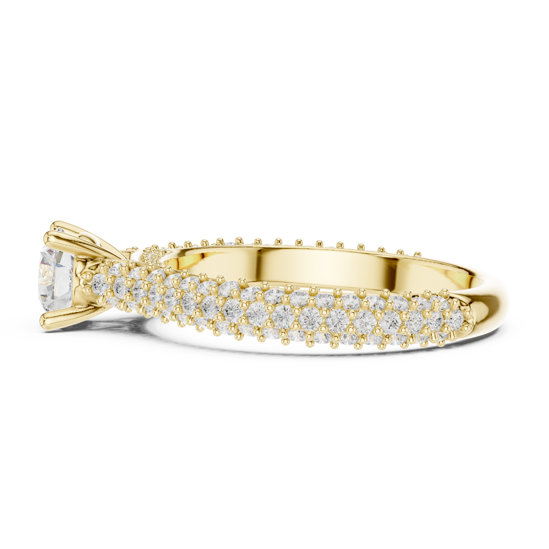 Classic Round Diamond Ring with Double Pavé Shank | Elegant Bridal Ring