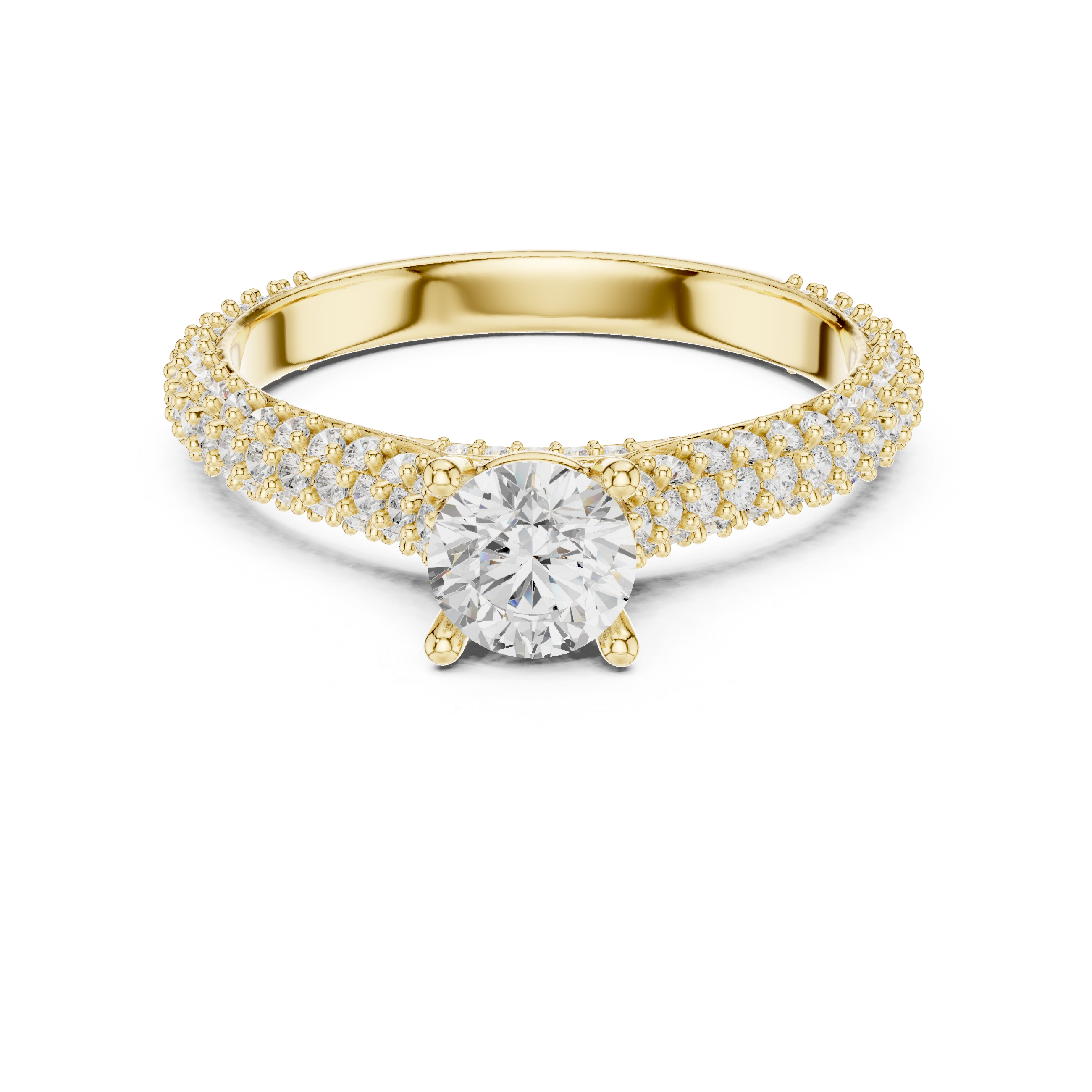 Classic Round Diamond Ring with Double Pavé Shank | Elegant Bridal Ring