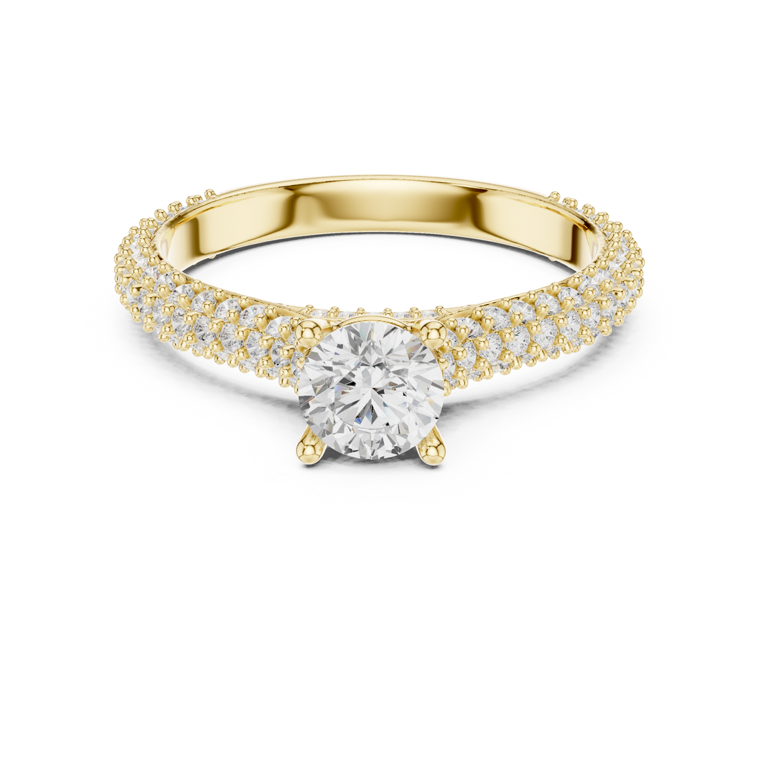 Classic Round Diamond Ring with Double Pavé Shank | Elegant Bridal Ring