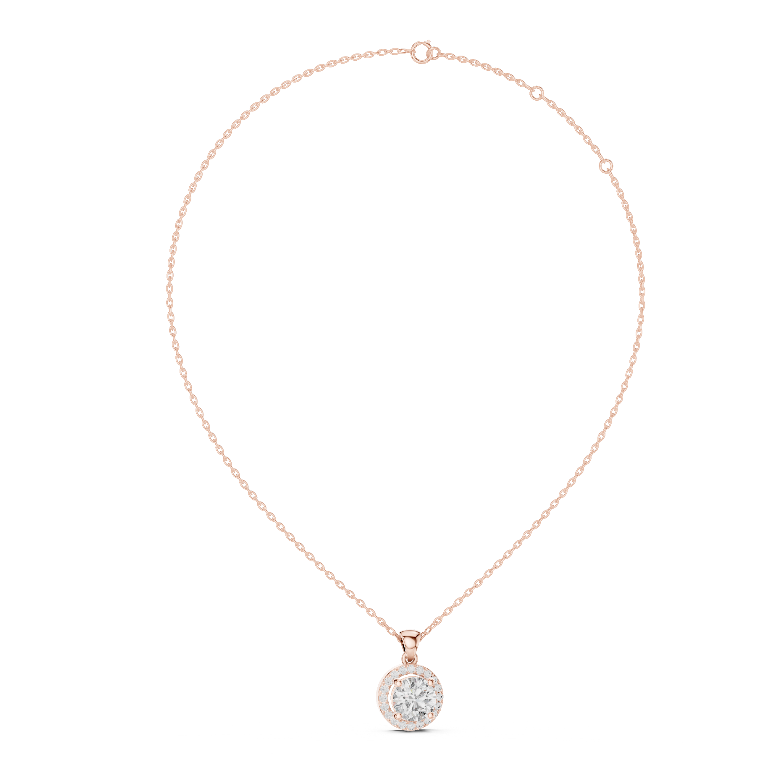 Contemporary Halo Diamond Necklace | Round Cut White Gold Pendant
