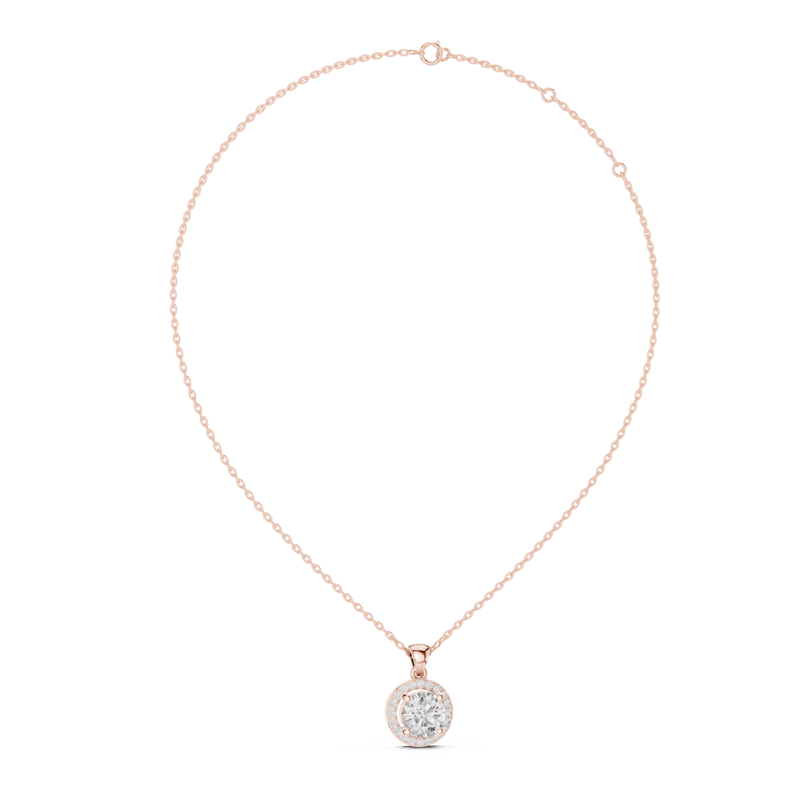Contemporary Halo Diamond Necklace | Round Cut White Gold Pendant