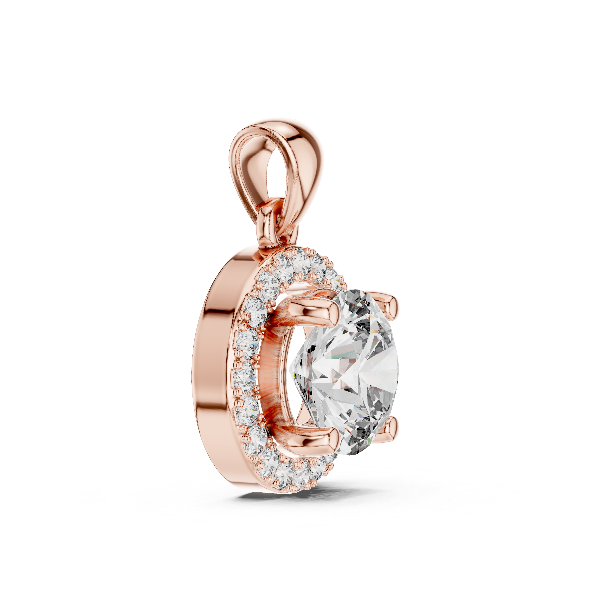 Contemporary Halo Diamond Necklace | Round Cut White Gold Pendant