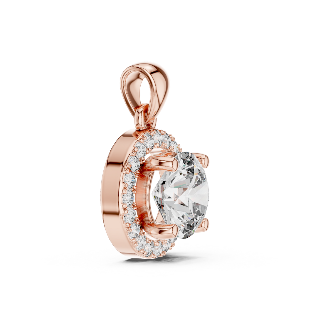 Contemporary Halo Diamond Necklace | Round Cut White Gold Pendant