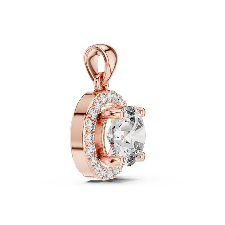 Contemporary Halo Diamond Necklace | Round Cut White Gold Pendant
