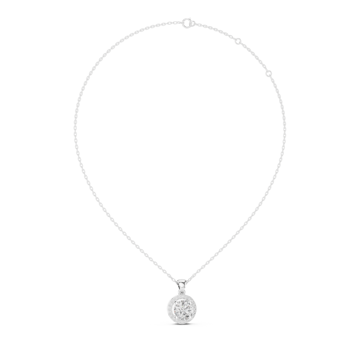 Contemporary Halo Diamond Necklace | Round Cut White Gold Pendant