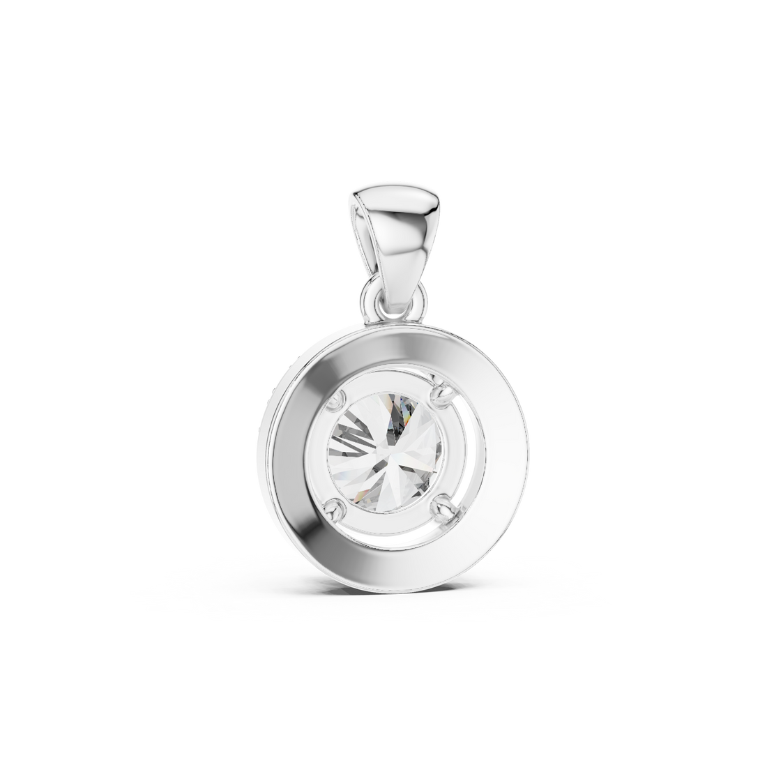 Contemporary Halo Diamond Necklace | Round Cut White Gold Pendant