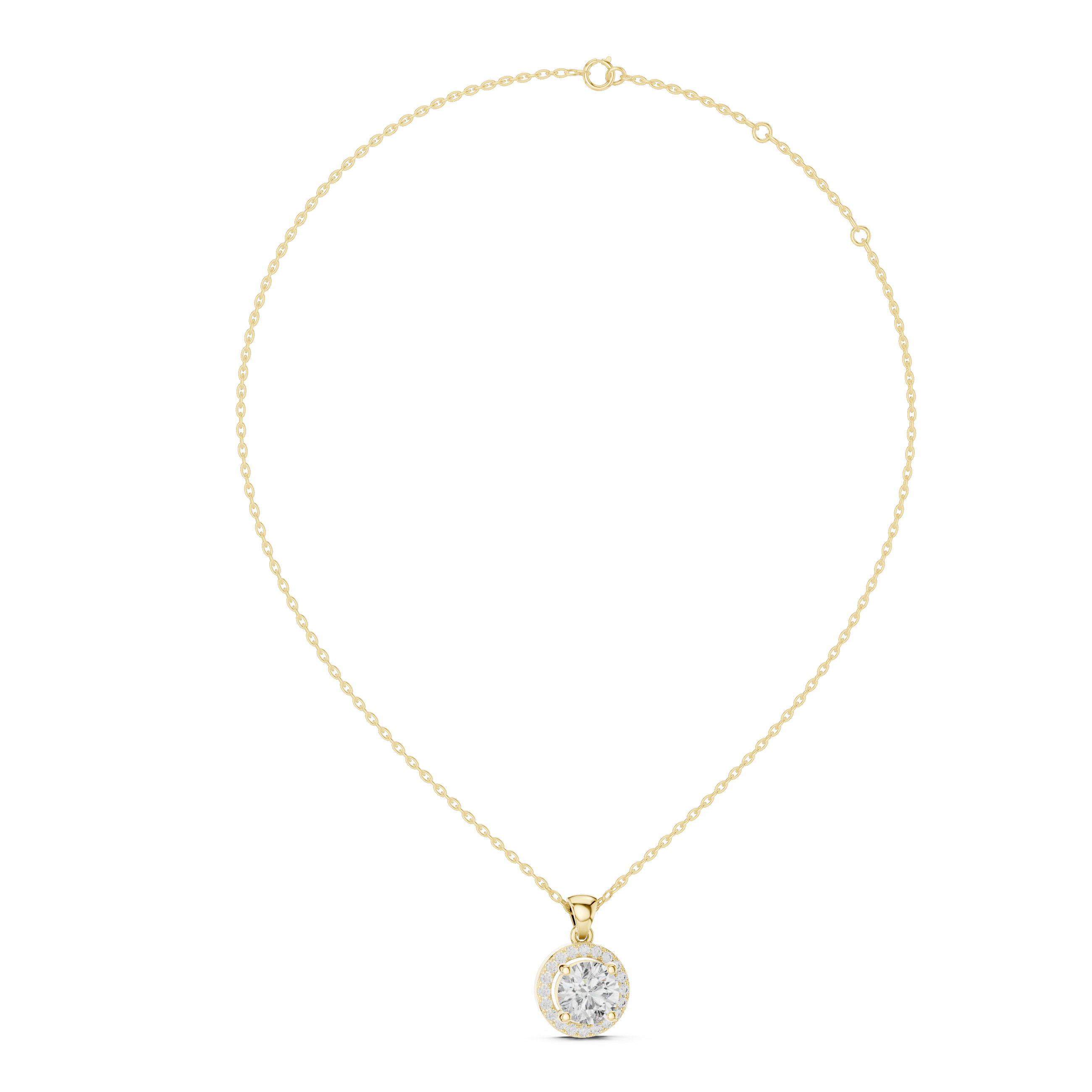 Contemporary Halo Diamond Necklace | Round Cut White Gold Pendant