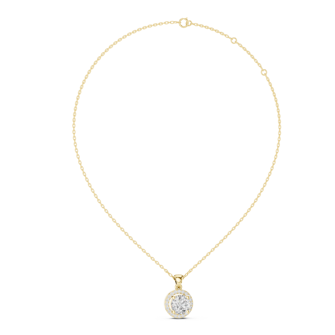 Contemporary Halo Diamond Necklace | Round Cut White Gold Pendant