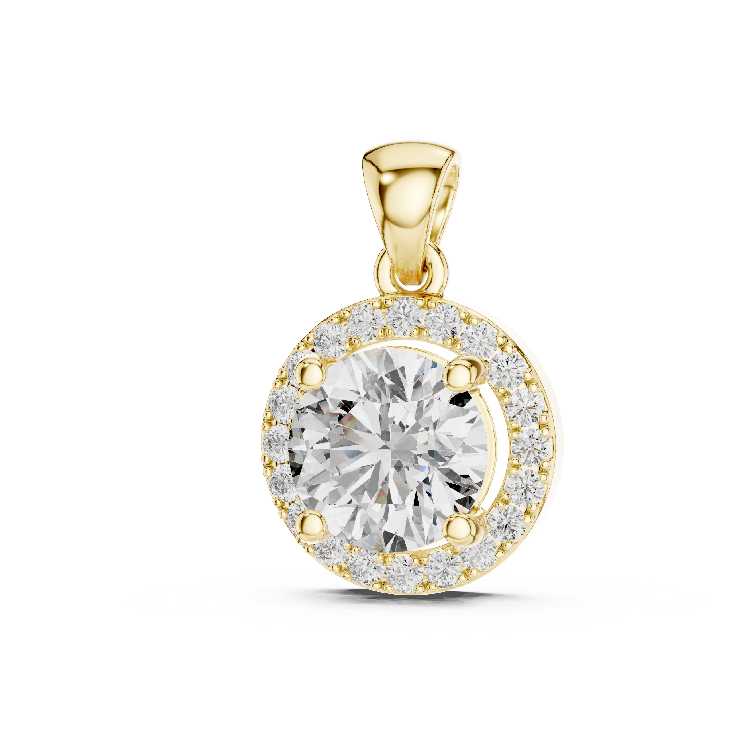 Contemporary Halo Diamond Necklace | Round Cut White Gold Pendant
