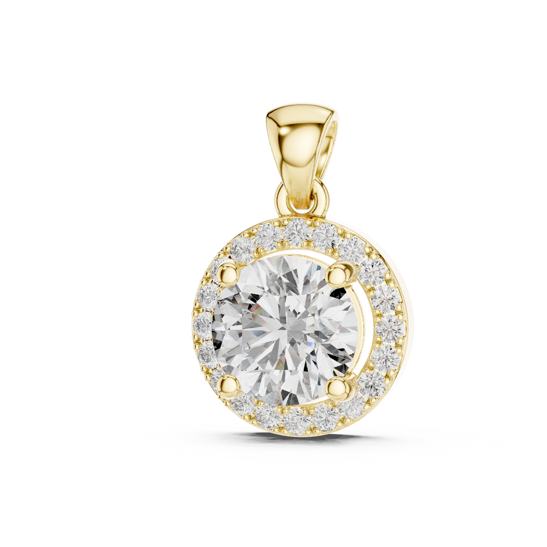 Contemporary Halo Diamond Necklace | Round Cut White Gold Pendant