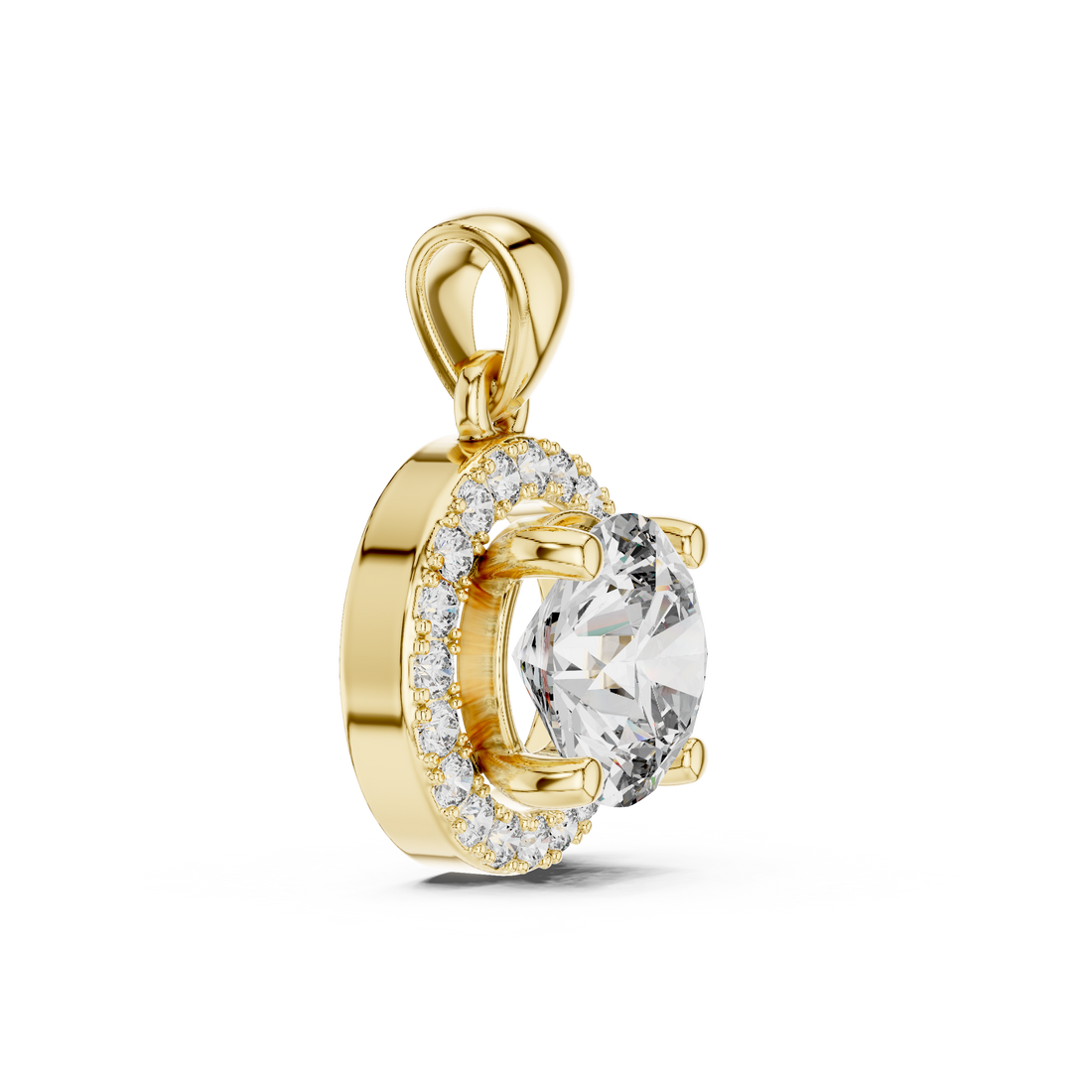 Contemporary Halo Diamond Necklace | Round Cut White Gold Pendant