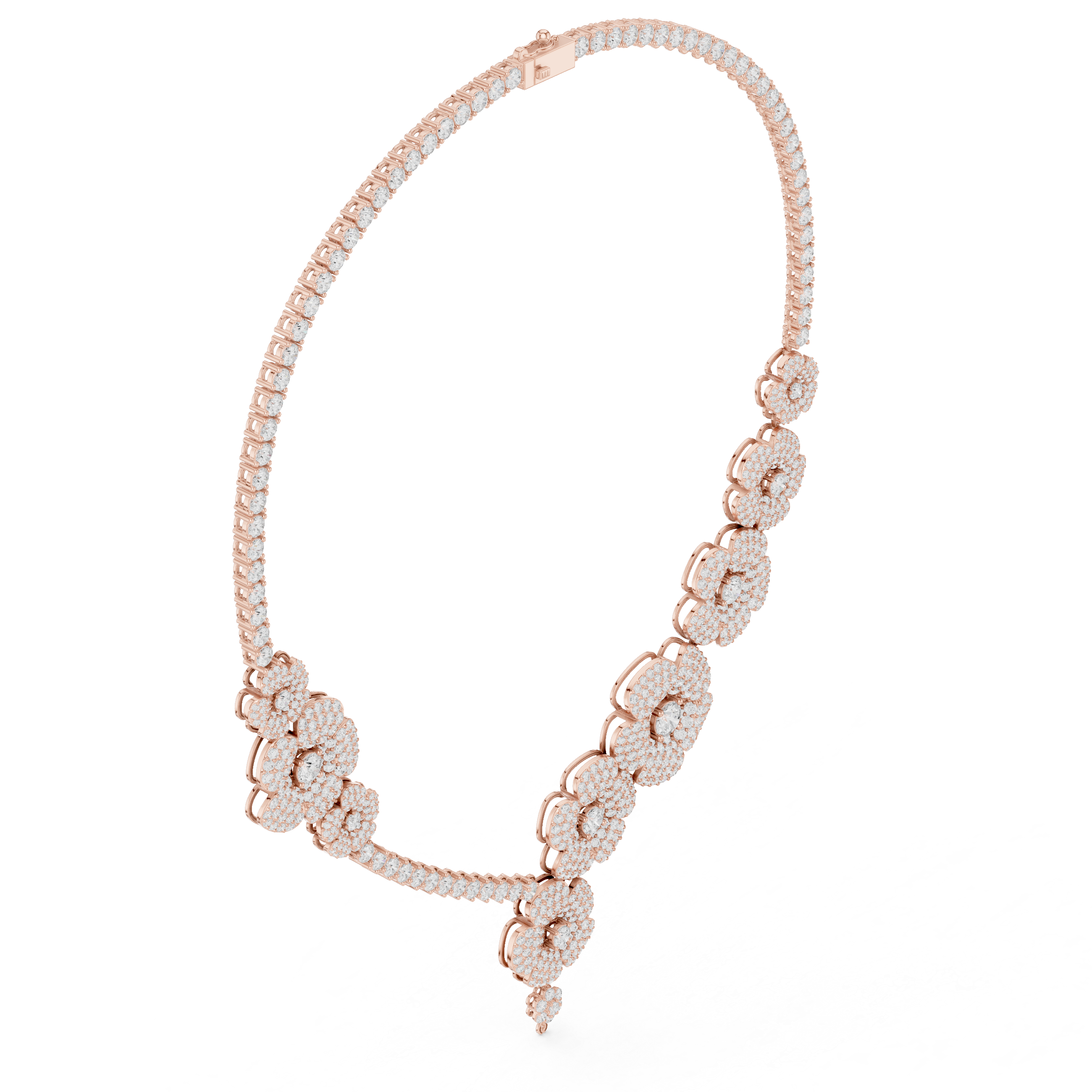 Modern White Gold Diamond Fashion Necklace for Women, Luxury Floral Bridal Statement Jewelry, Elegant Gift for Her