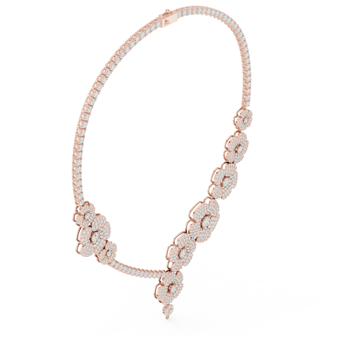 Modern White Gold Diamond Fashion Necklace for Women, Luxury Floral Bridal Statement Jewelry, Elegant Gift for Her