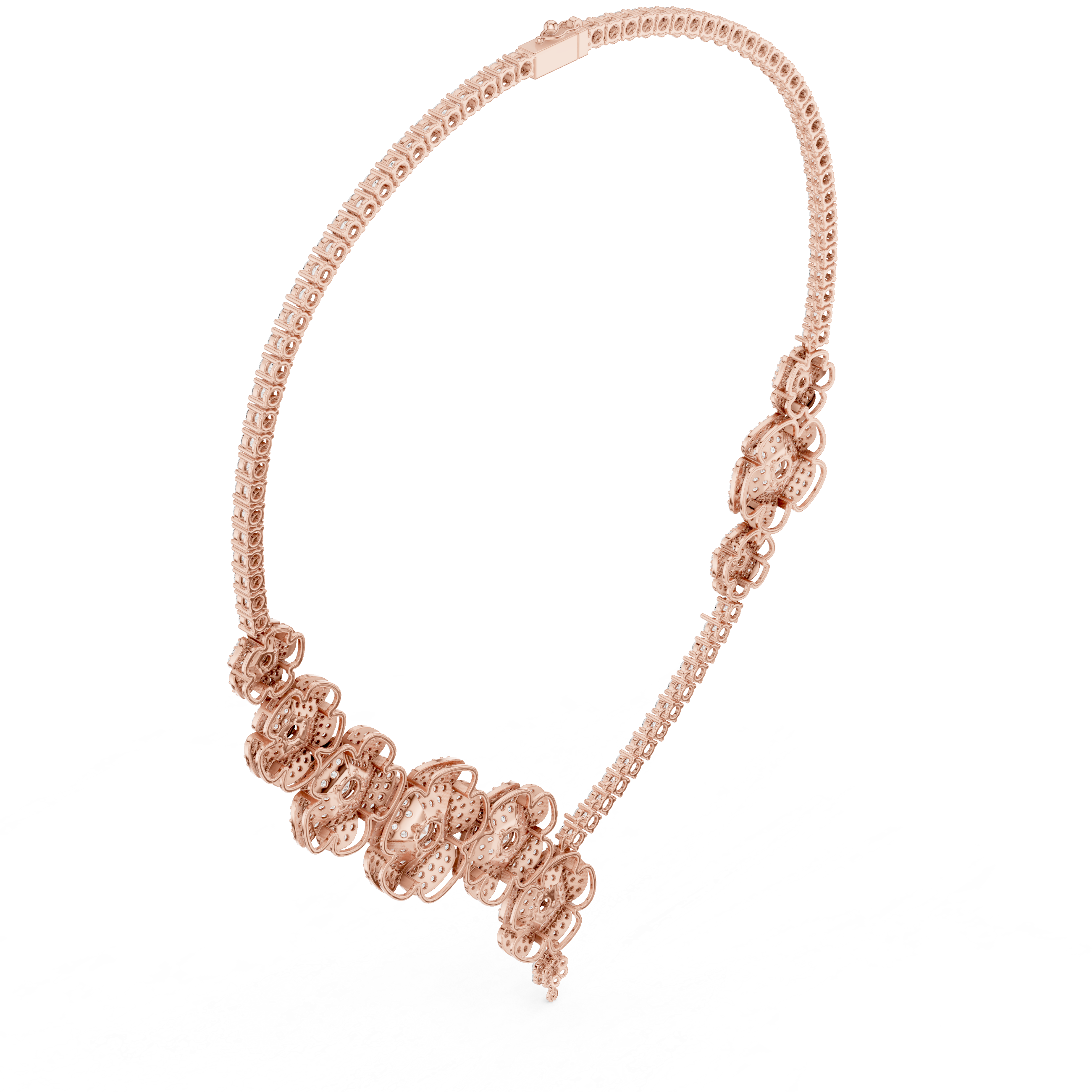 Modern White Gold Diamond Fashion Necklace for Women, Luxury Floral Bridal Statement Jewelry, Elegant Gift for Her