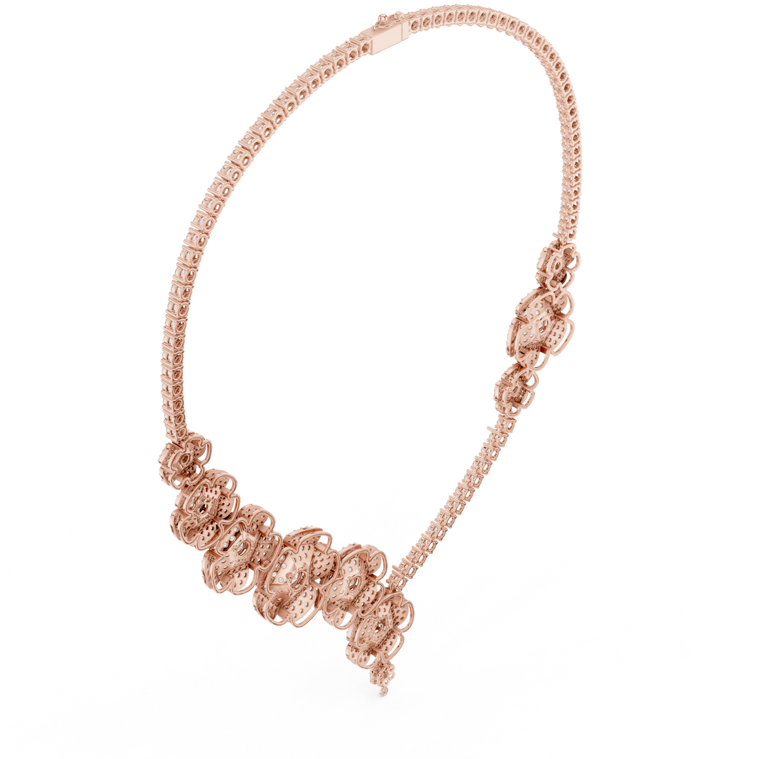 Modern White Gold Diamond Fashion Necklace for Women, Luxury Floral Bridal Statement Jewelry, Elegant Gift for Her