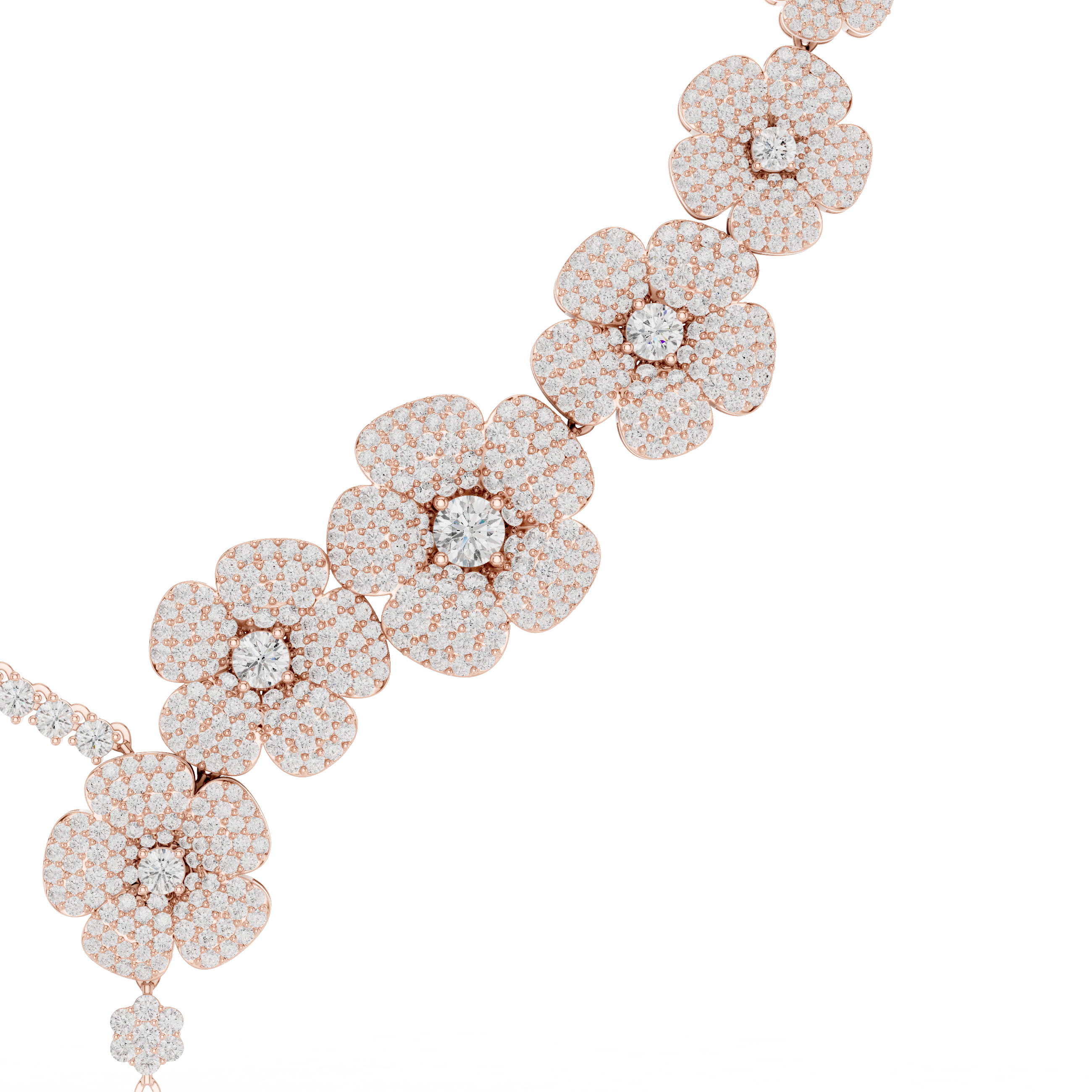 Modern White Gold Diamond Fashion Necklace for Women, Luxury Floral Bridal Statement Jewelry, Elegant Gift for Her