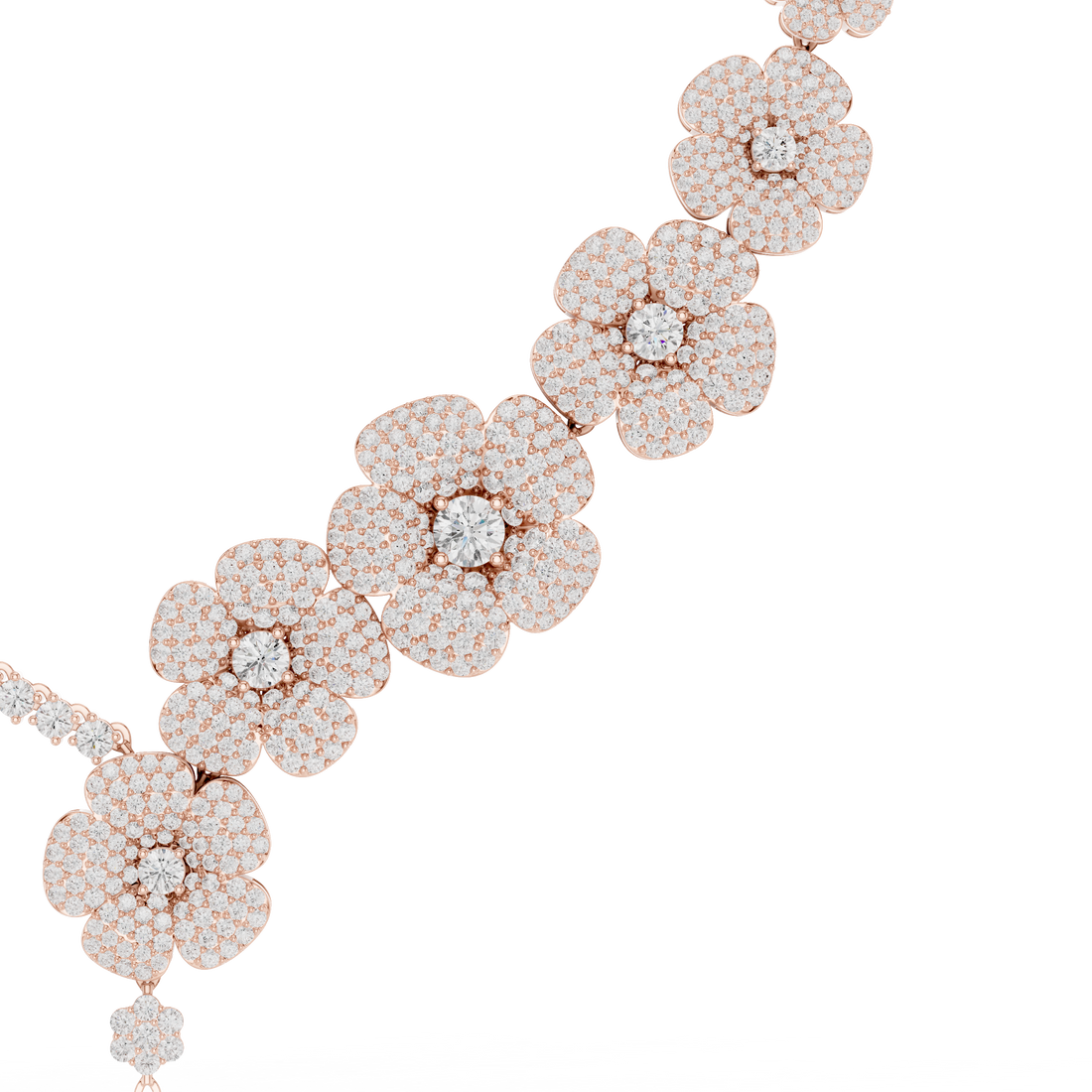 Modern White Gold Diamond Fashion Necklace for Women, Luxury Floral Bridal Statement Jewelry, Elegant Gift for Her