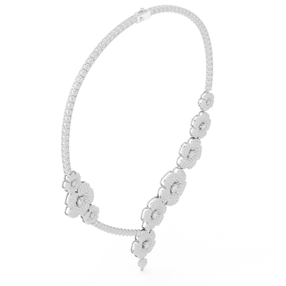 Modern White Gold Diamond Fashion Necklace for Women, Luxury Floral Bridal Statement Jewelry, Elegant Gift for Her