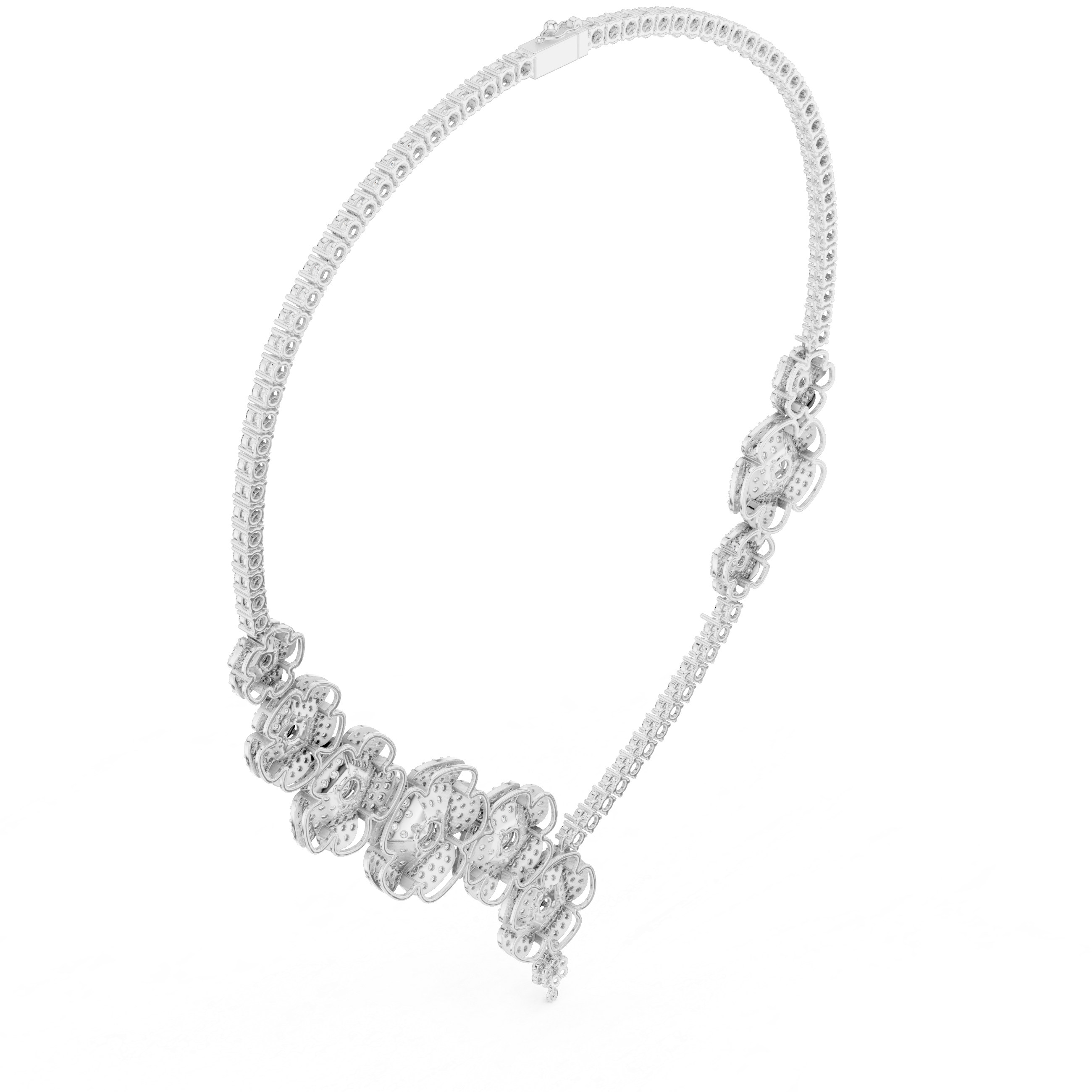 Modern White Gold Diamond Fashion Necklace for Women, Luxury Floral Bridal Statement Jewelry, Elegant Gift for Her