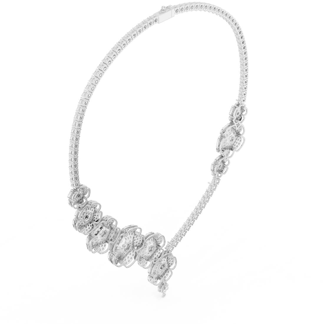 Modern White Gold Diamond Fashion Necklace for Women, Luxury Floral Bridal Statement Jewelry, Elegant Gift for Her