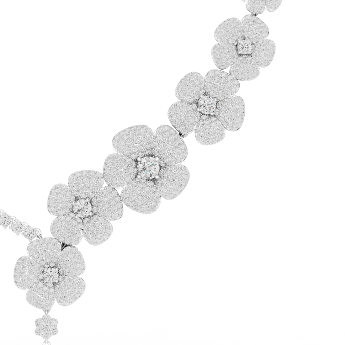 Modern White Gold Diamond Fashion Necklace for Women, Luxury Floral Bridal Statement Jewelry, Elegant Gift for Her