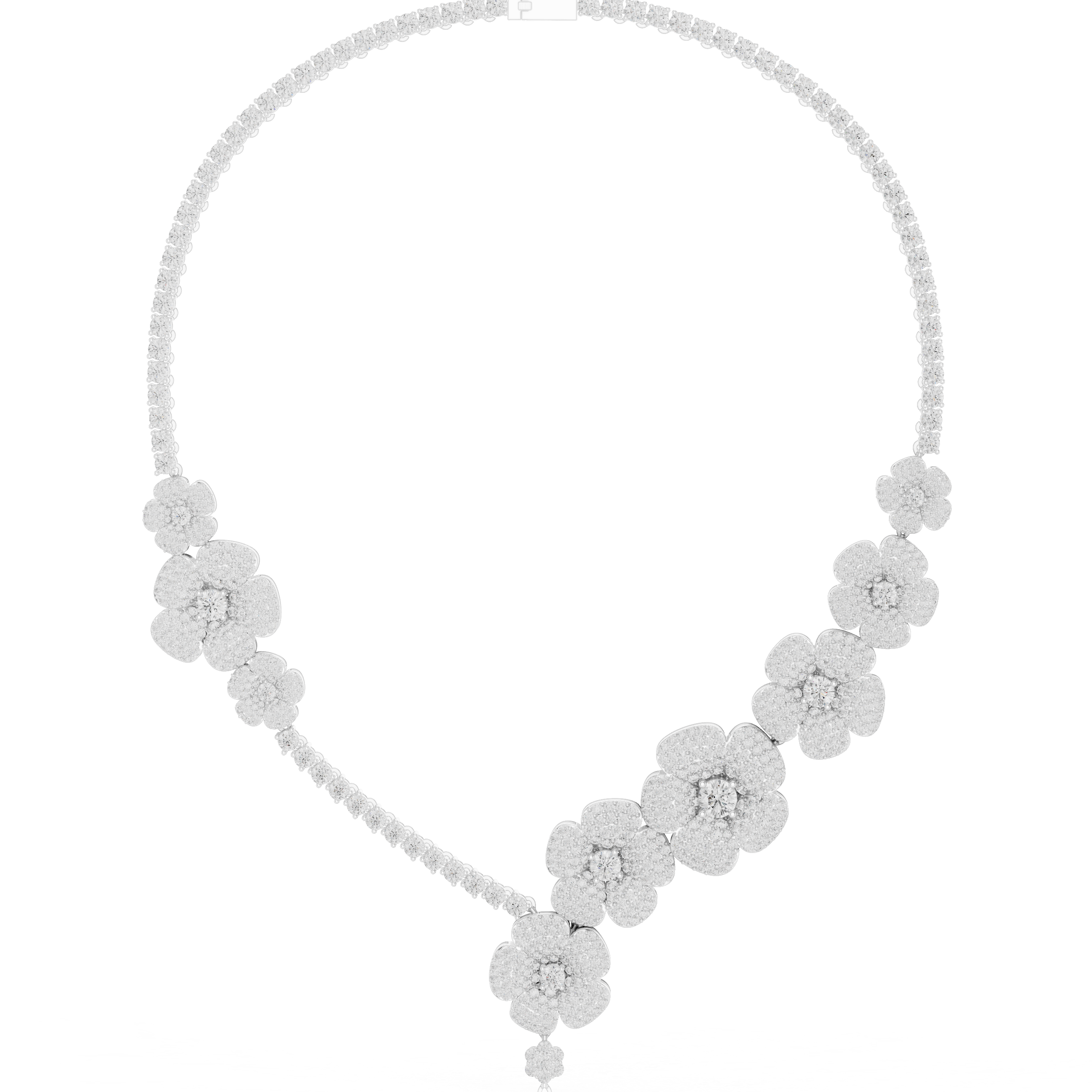 Modern White Gold Diamond Fashion Necklace for Women, Luxury Floral Bridal Statement Jewelry, Elegant Gift for Her