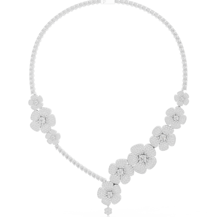 Modern White Gold Diamond Fashion Necklace for Women, Luxury Floral Bridal Statement Jewelry, Elegant Gift for Her