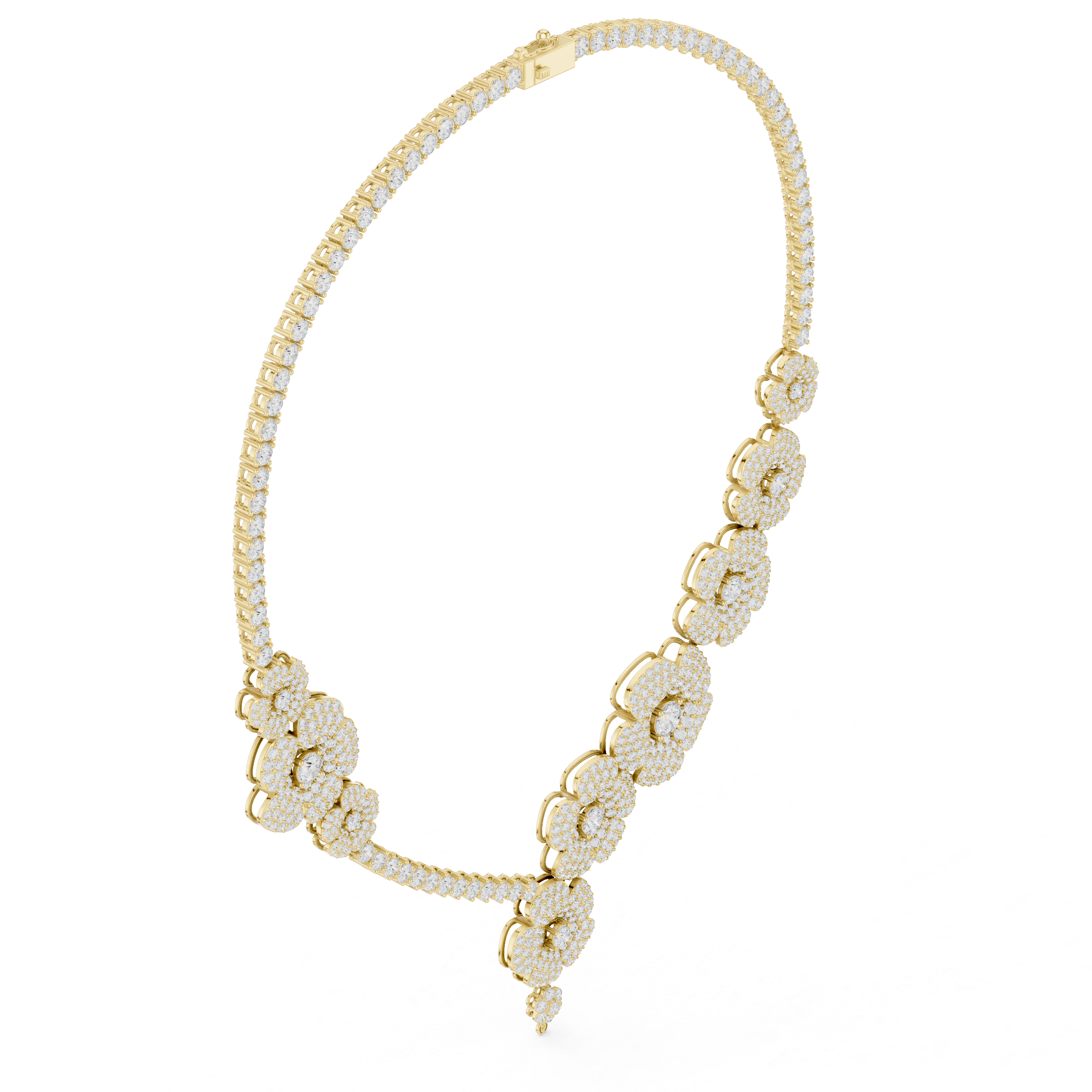 Modern White Gold Diamond Fashion Necklace for Women, Luxury Floral Bridal Statement Jewelry, Elegant Gift for Her